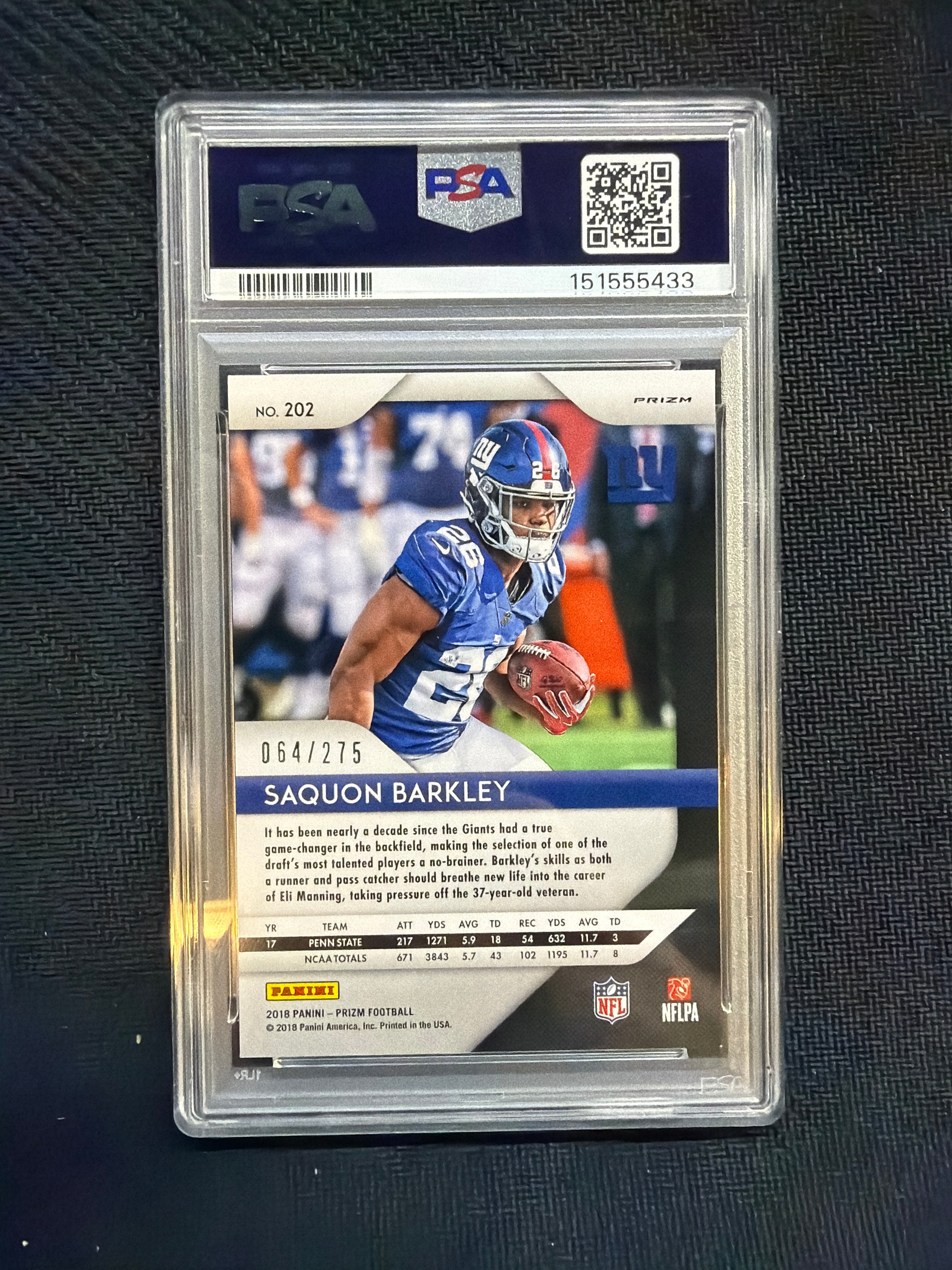 2018 Panini Prizm Saquon Barkley Hyper /275 PSA 8.5 Rookie