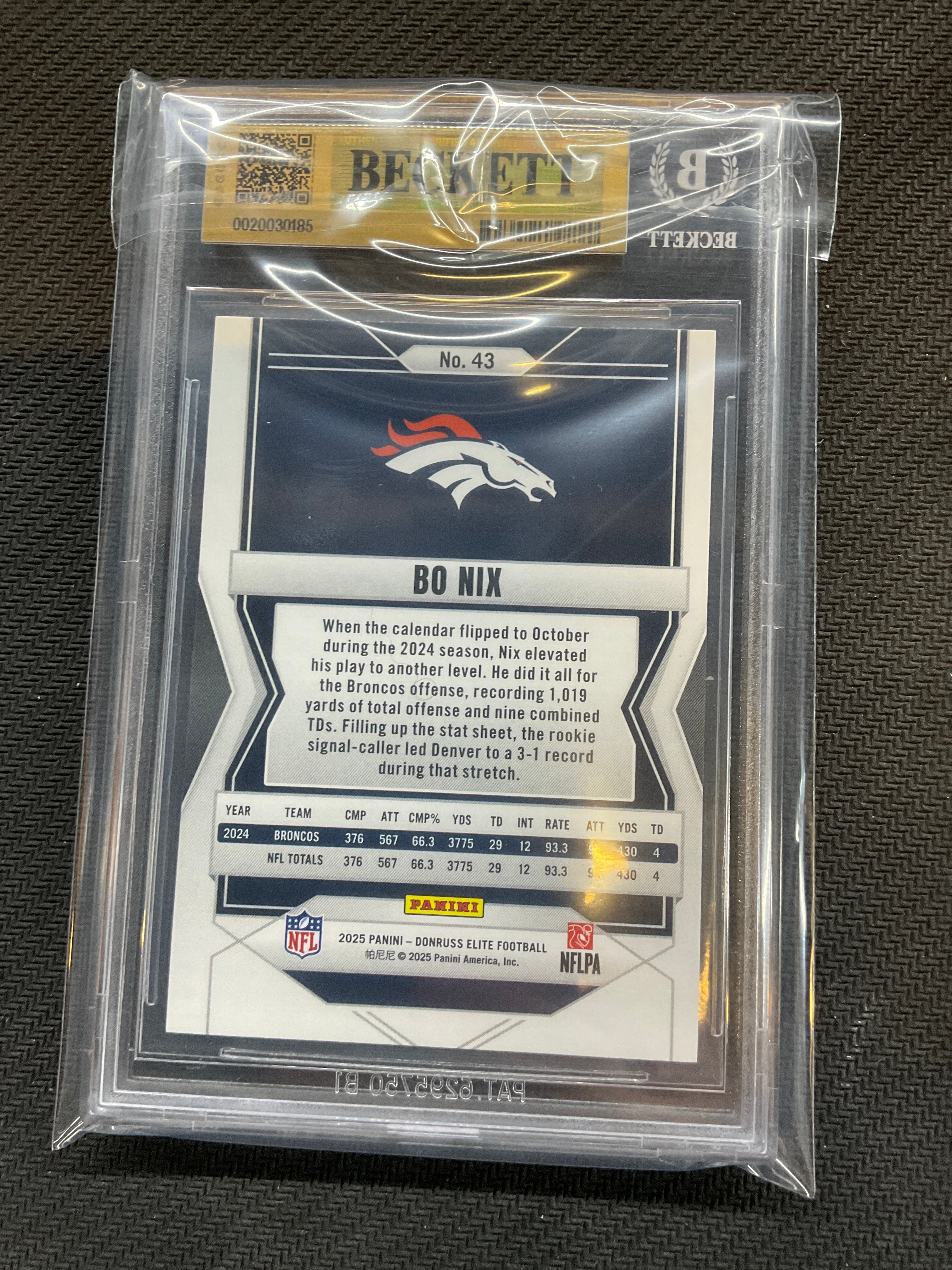 2025 Panini Donruss Elite Bo Nix BGS 9.5 Broncos