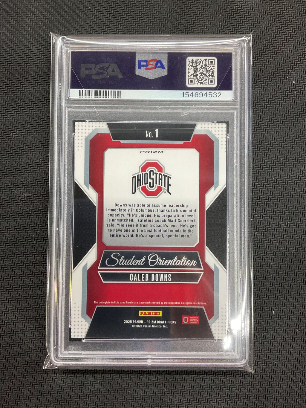 2025 Prizm Draft Picks Caleb Downs Gold Ice Student Orientation PSA 8 Ohio State 532