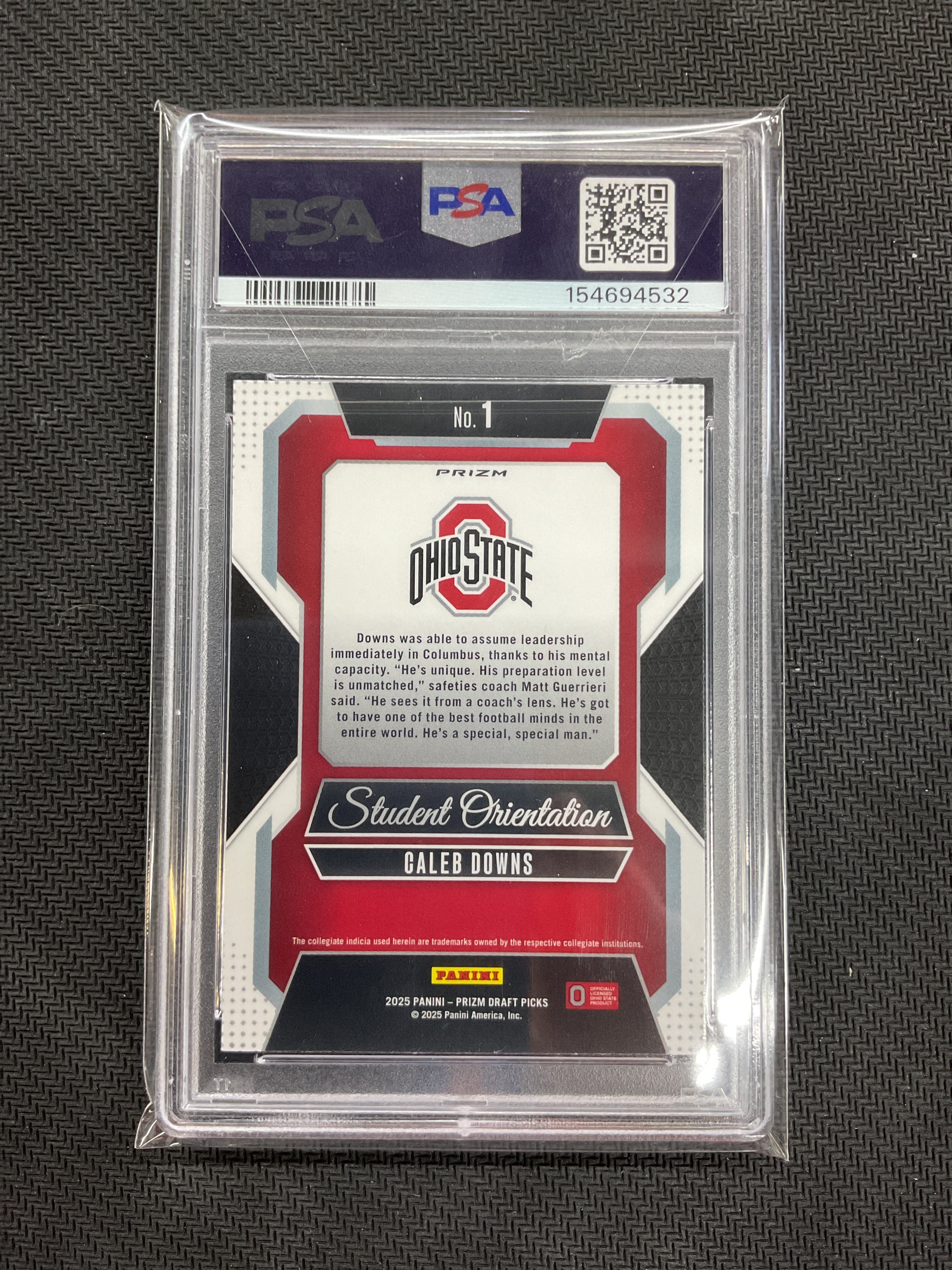 2025 Prizm Draft Picks Caleb Downs Gold Ice Student Orientation PSA 8 Ohio State 532