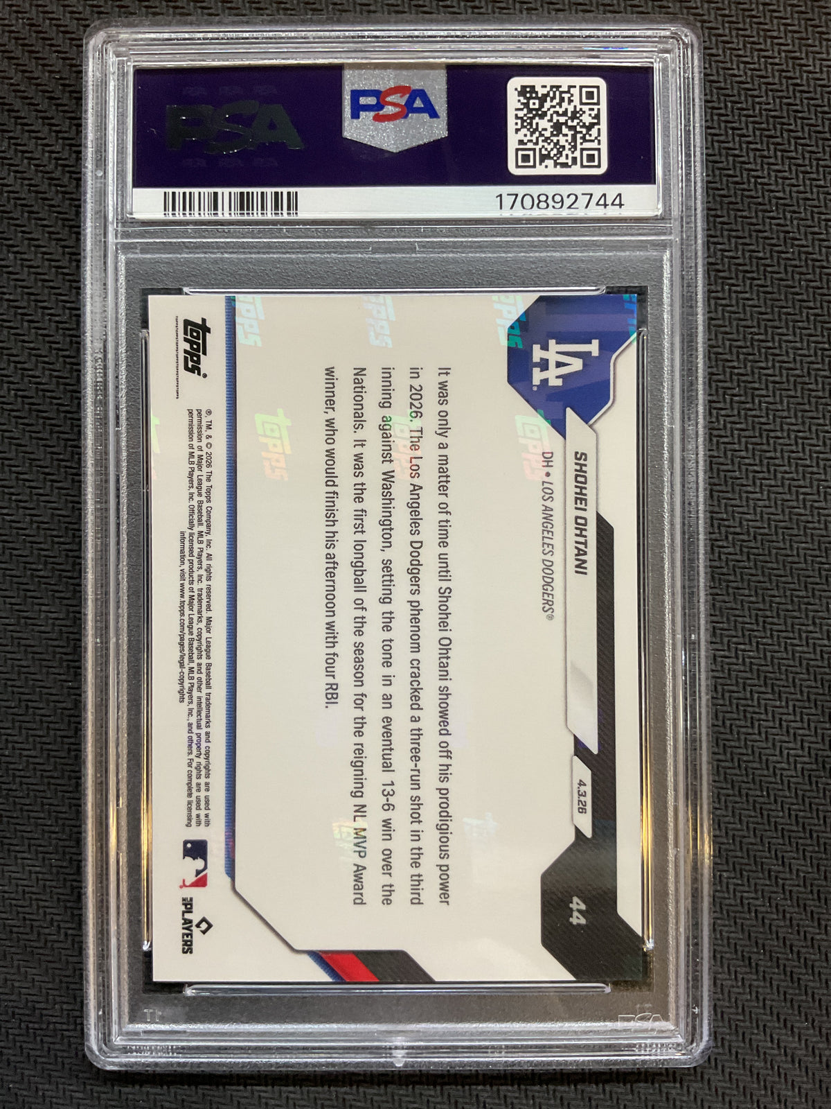 2026 Topps Now #44 Shohei Ohtani PSA 10 744