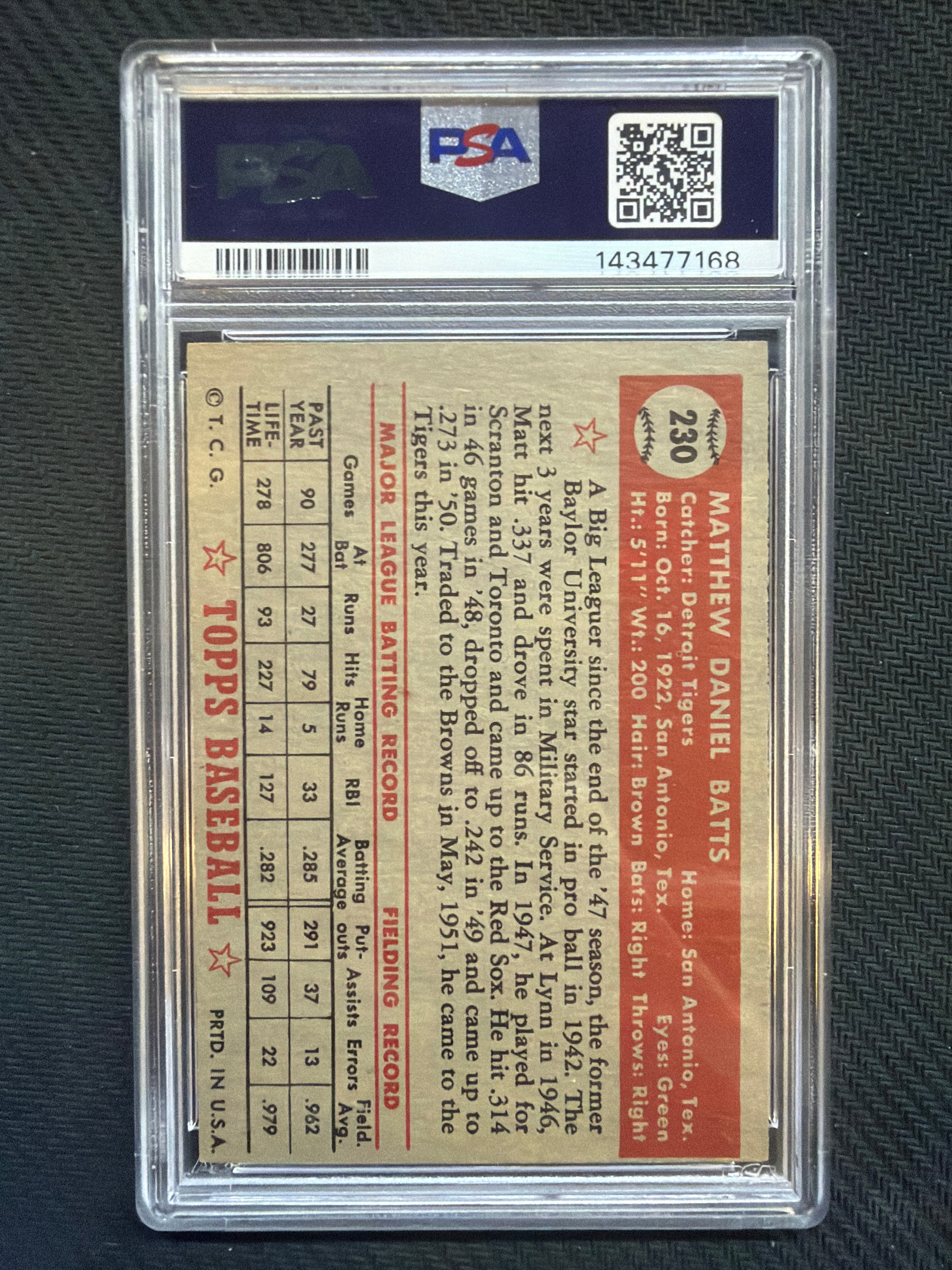 1952 Topps Matt Batts #230 PSA 6