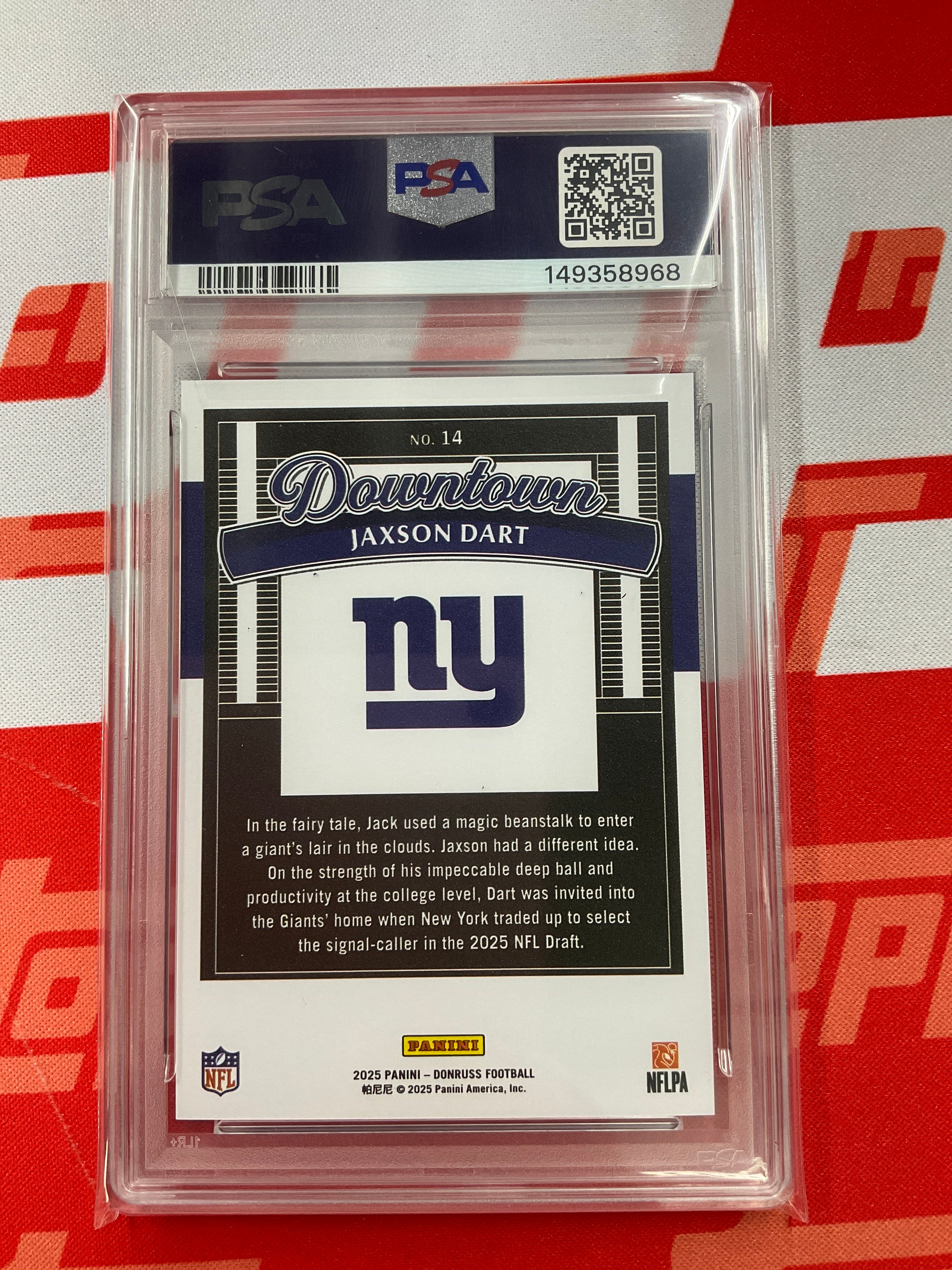 2025 Donruss Jaxson Dart Rookie Downtown! PSA 9 Giants