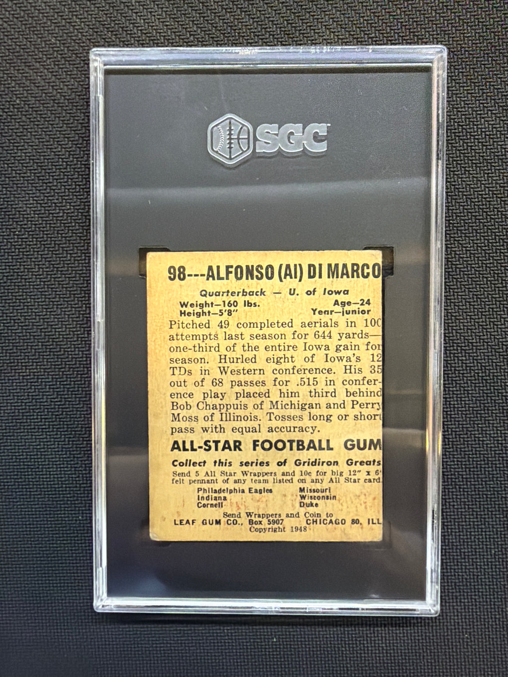 1948 Leaf Gum #98 Alfonso Dimarco SGC A