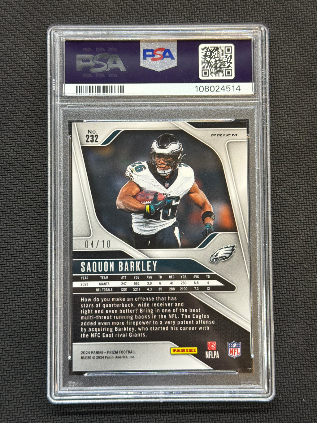 2024 Prizm Saquon Barkley Gold Prizm /10 PSA 9 Eagles
