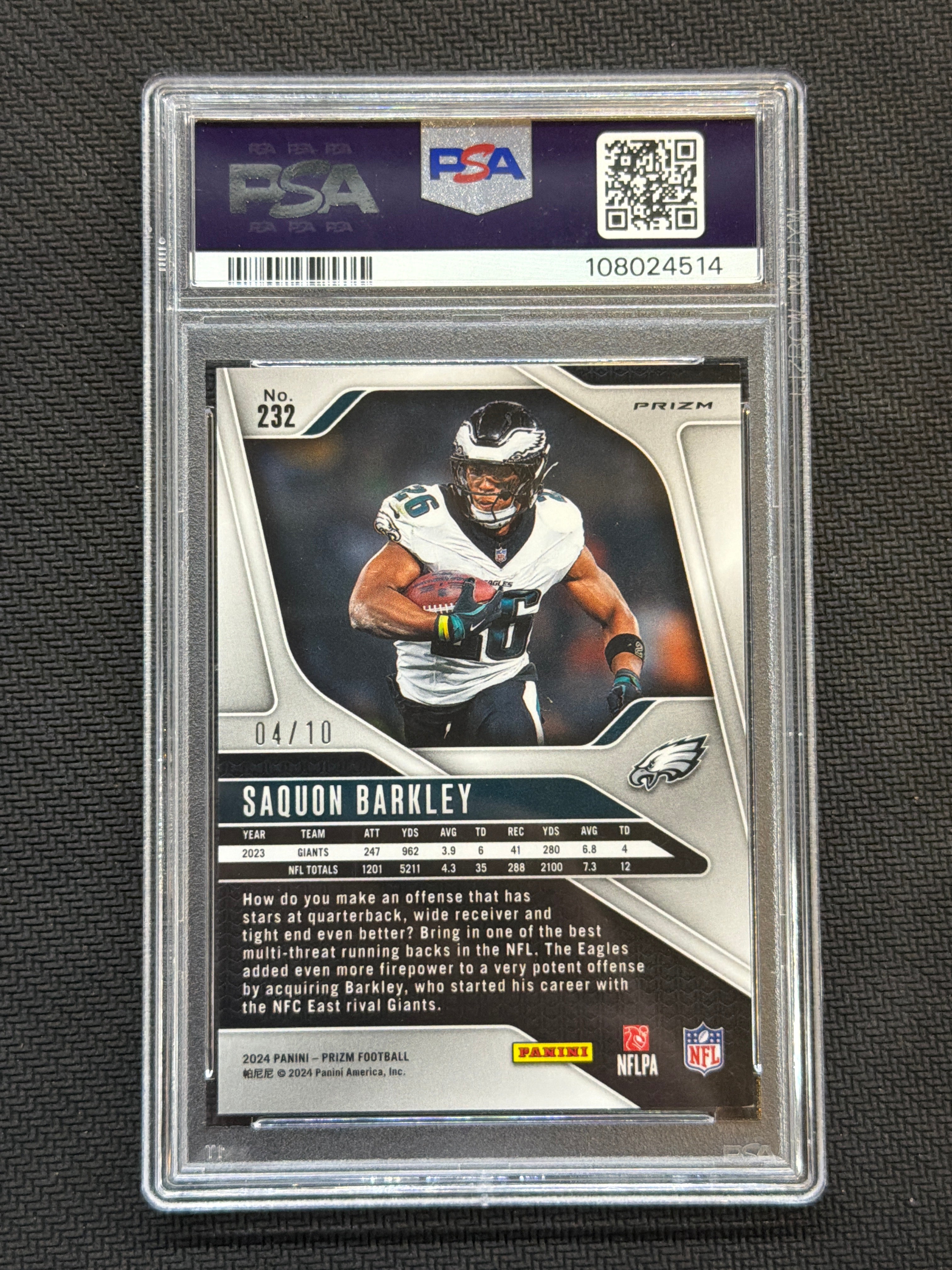 2024 Prizm Saquon Barkley Gold Prizm /10 PSA 9 Eagles