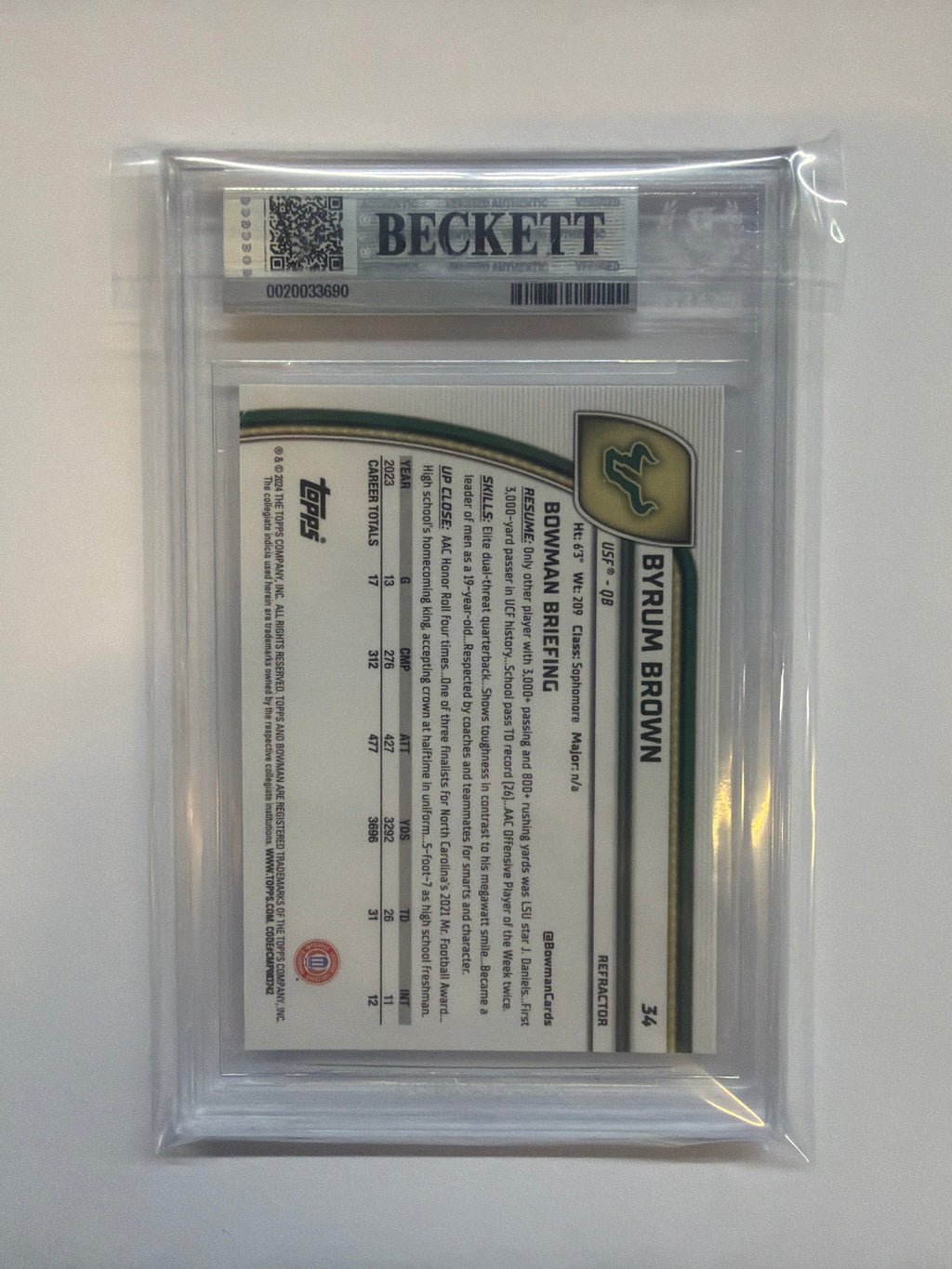 2024 Bowman U Byrum Brown Refractor Rookie BGS 9 Auburn