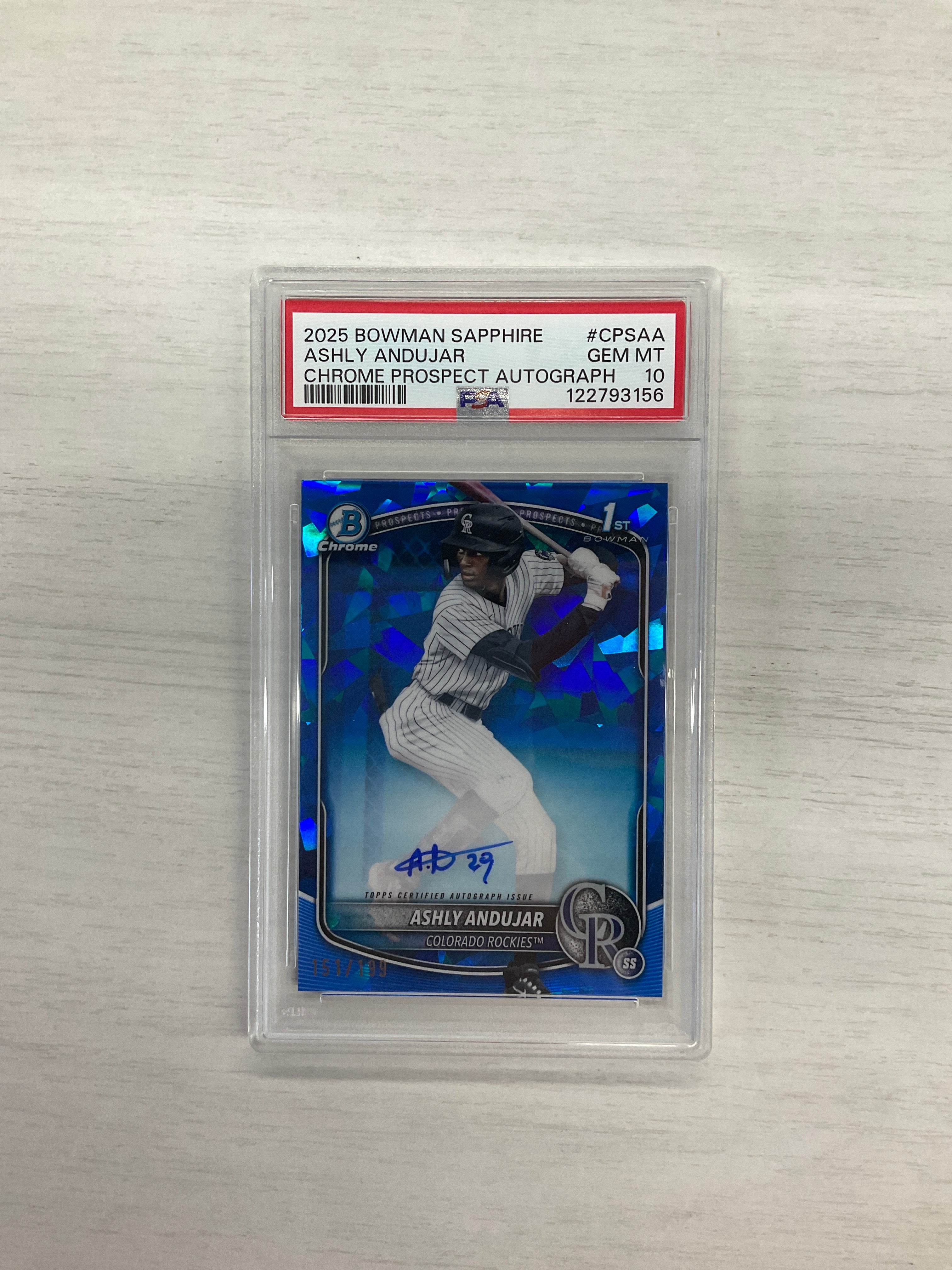 2025 Bowman Sapphire Ashly Andujar Auto /199 PSA 10