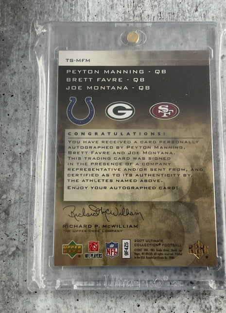 2007 Ultimate Peyton Manning Brett Favre Joe Montana Triple Auto /15