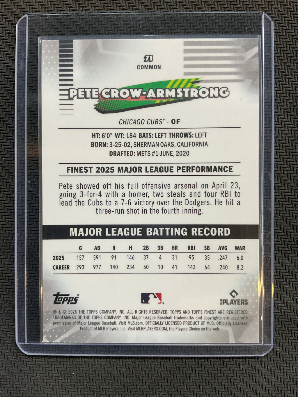 2026 Topps Finest Pete Crow-Armstrong Gold Refractor /50 Cubs