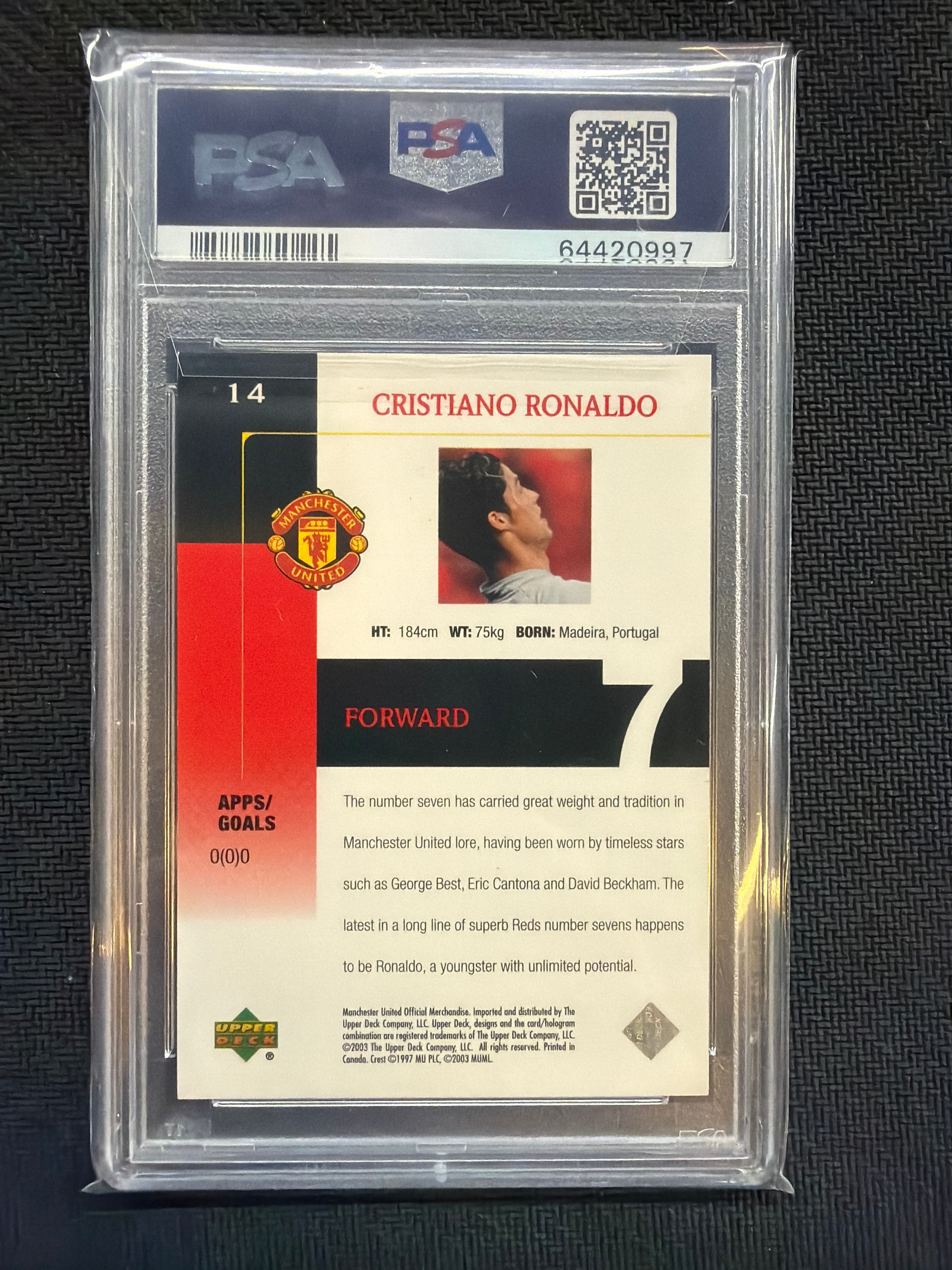 2003 Upper Deck Cristiano Ronaldo #14 Manchester United PSA 9 997