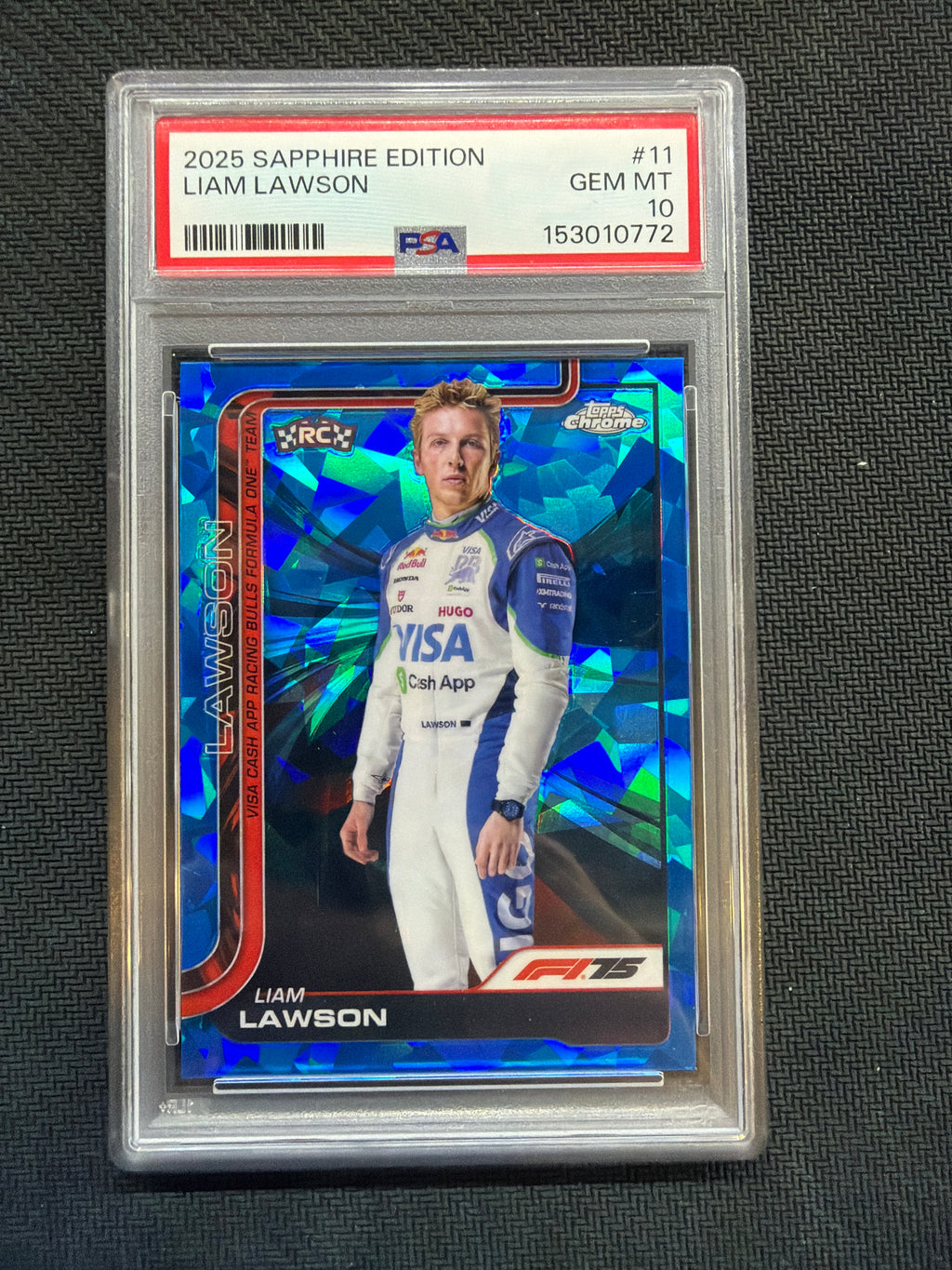 2025 Topps Chrome Sapphire F1 Liam Lawson Rookie PSA 10