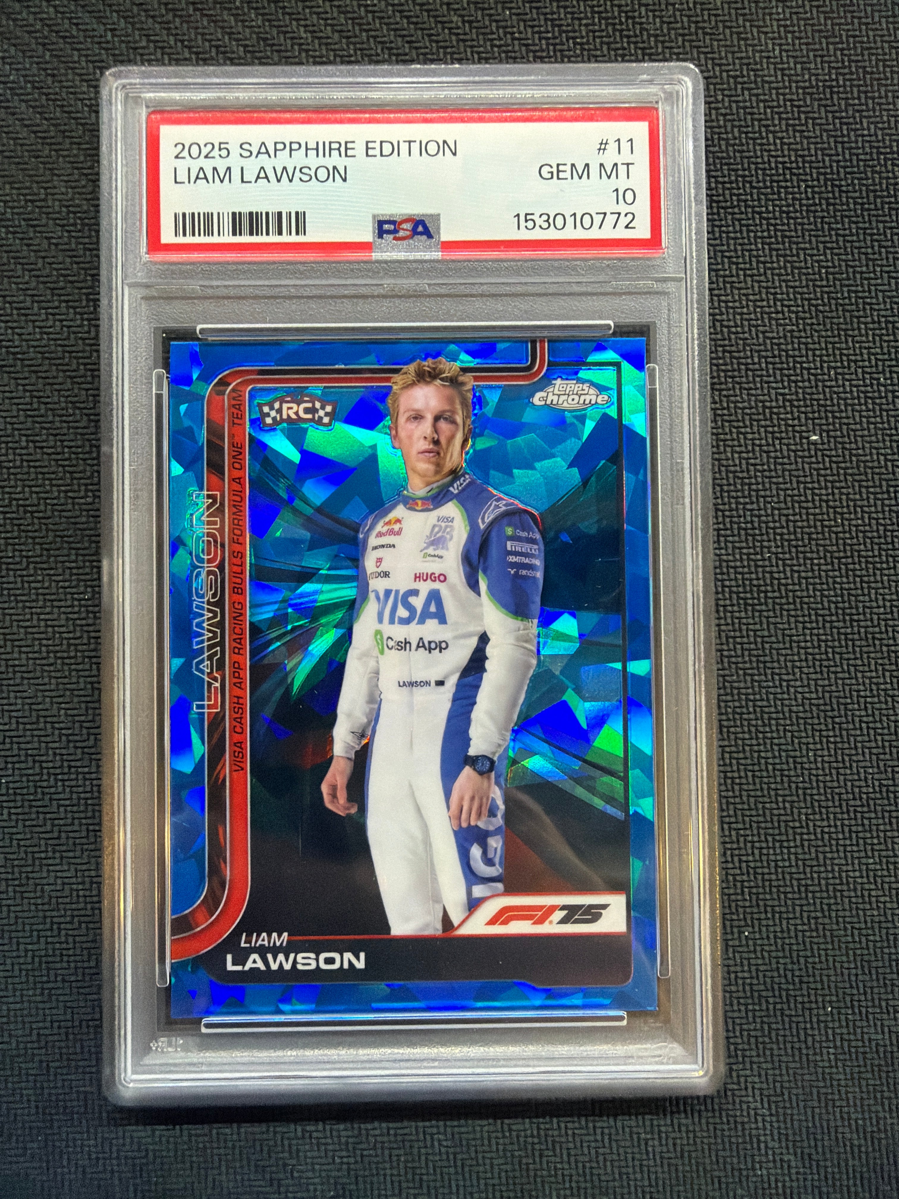 2025 Topps Chrome Sapphire F1 Liam Lawson Rookie PSA 10