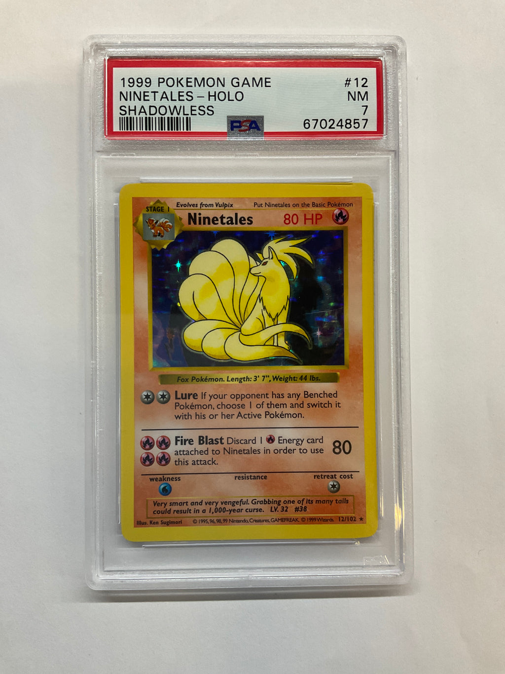 1999 Pokemon Shadowless Ninetales Holo 12 PSA 7