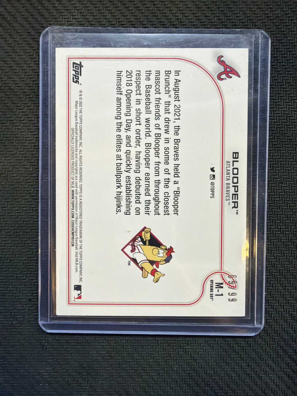 2022 Topps Opening Day Mascots Blooper /99 Braves