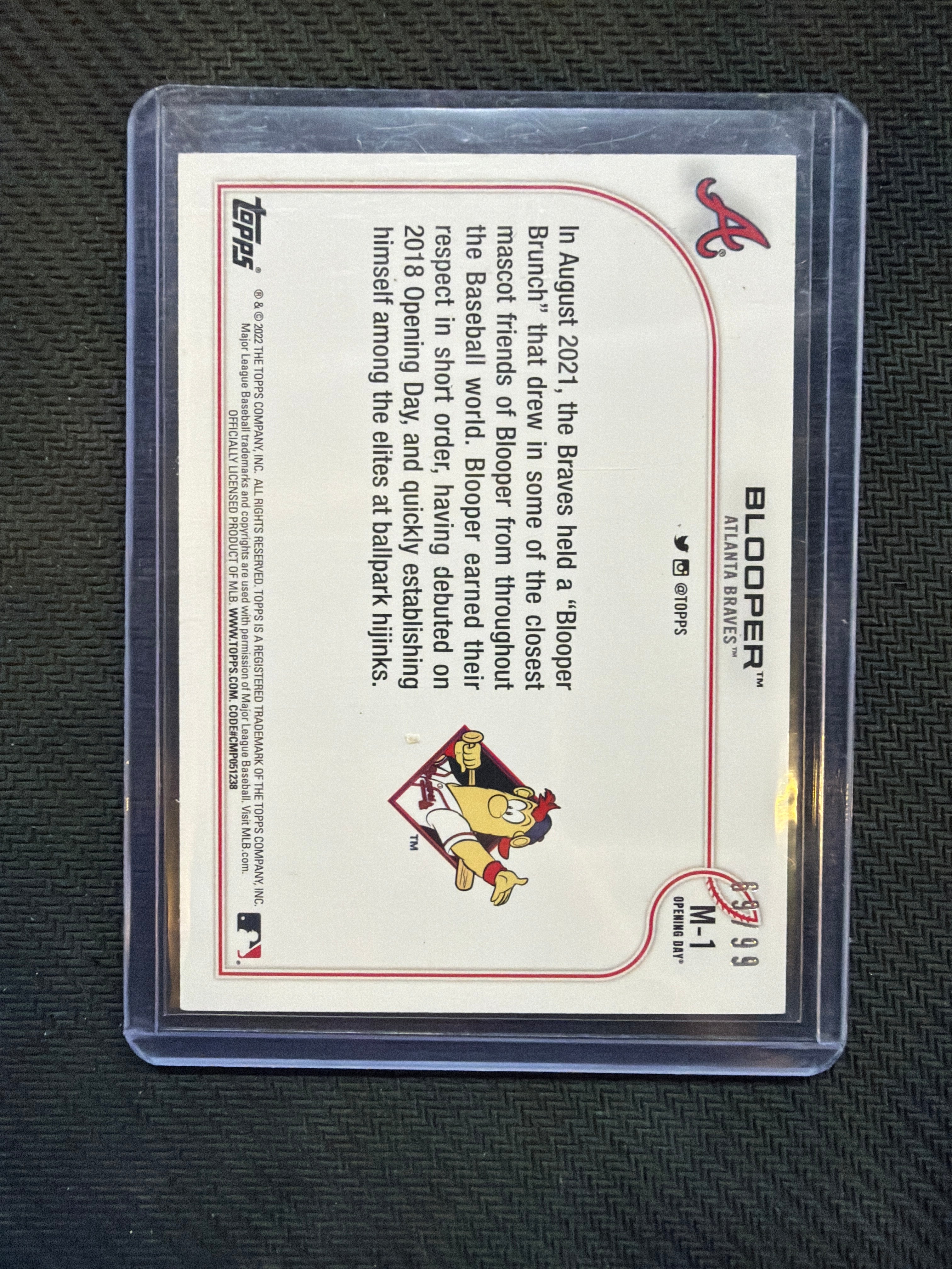 2022 Topps Opening Day Mascots Blooper /99 Braves