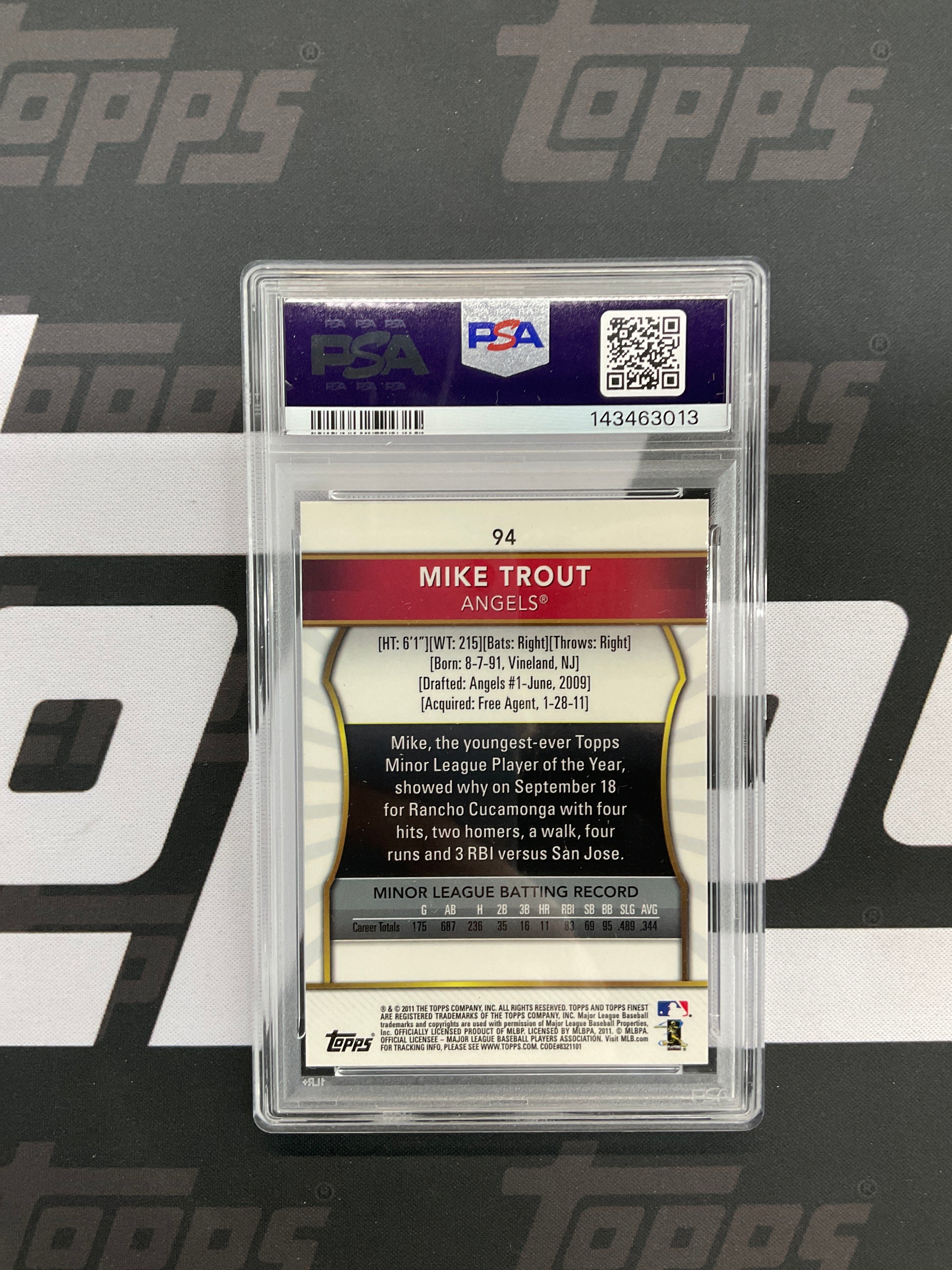 2011 Topps Finest Mike Trout Rookie PSA 9 Angels