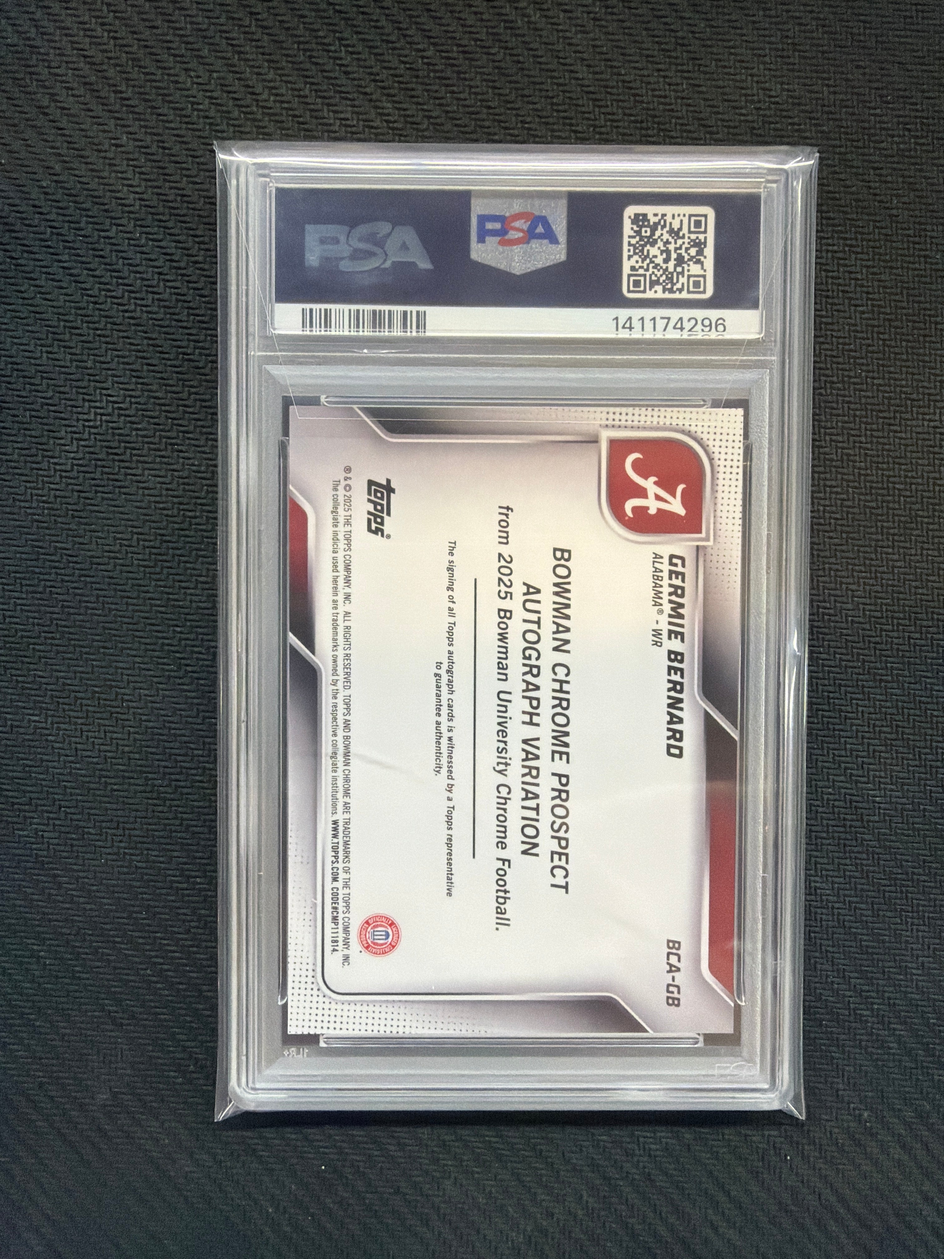 2025 Bowman U Chrome Germie Bernard Auto PSA 10 Alabama