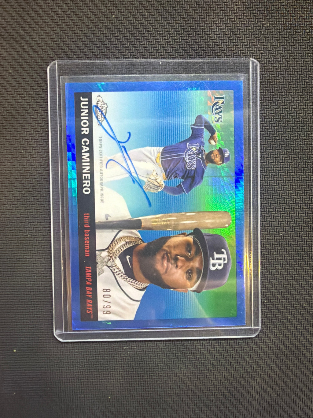 2025 Topps Chrome Platinum Junior Caminero Blue Prism /99 Auto