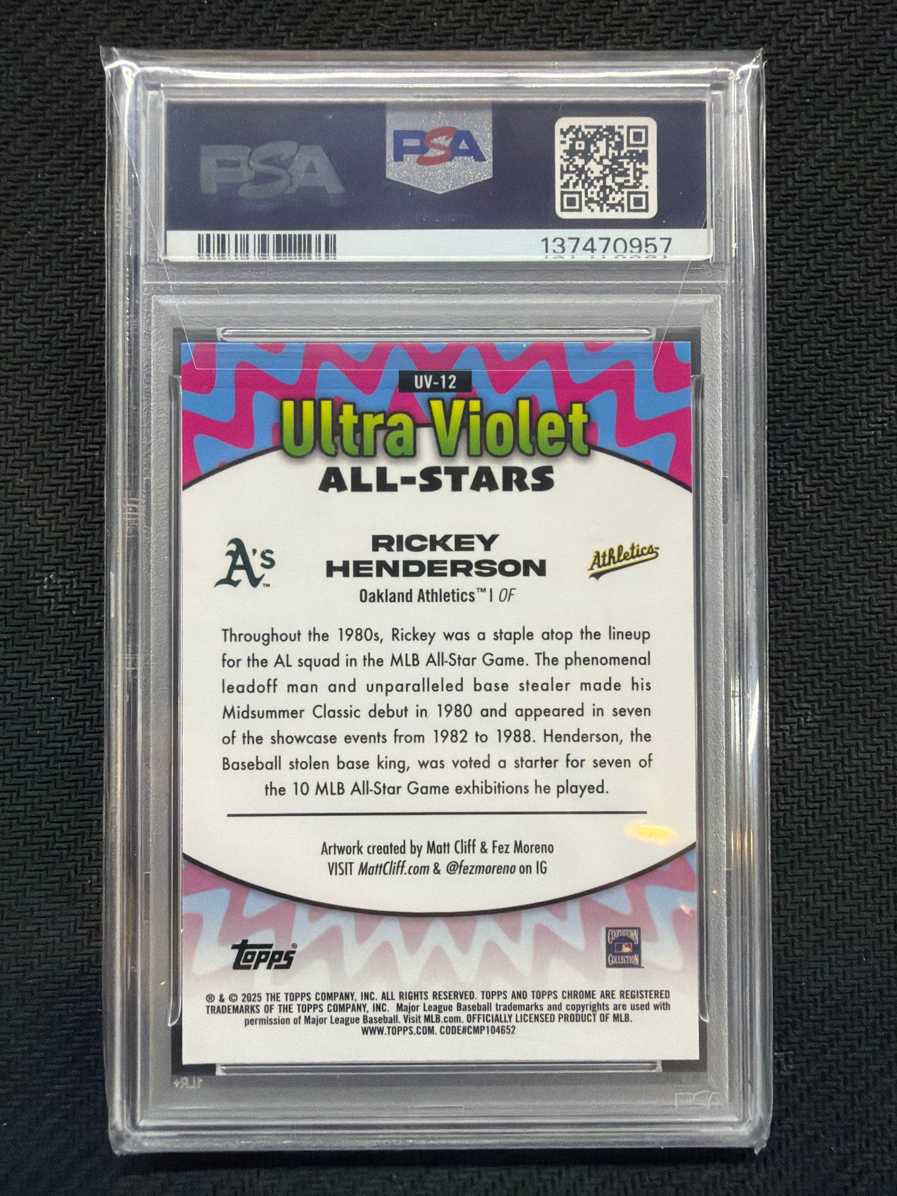2025 Topps Chrome Update Rickey Henderson Ultra Violet All Stars PSA 8