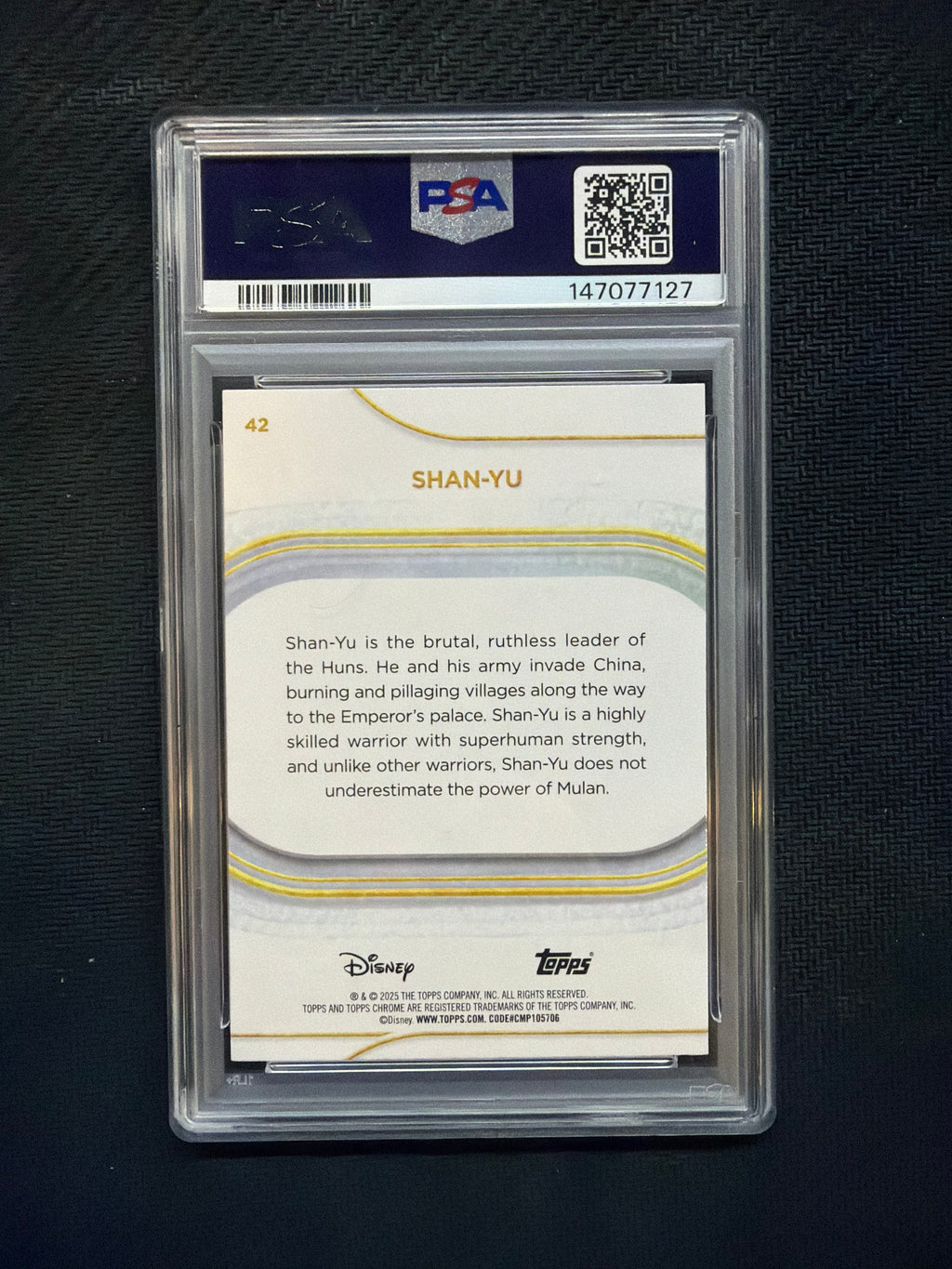 2025 Topps Chrome Disney Sapphire Shan Yu PSA 10
