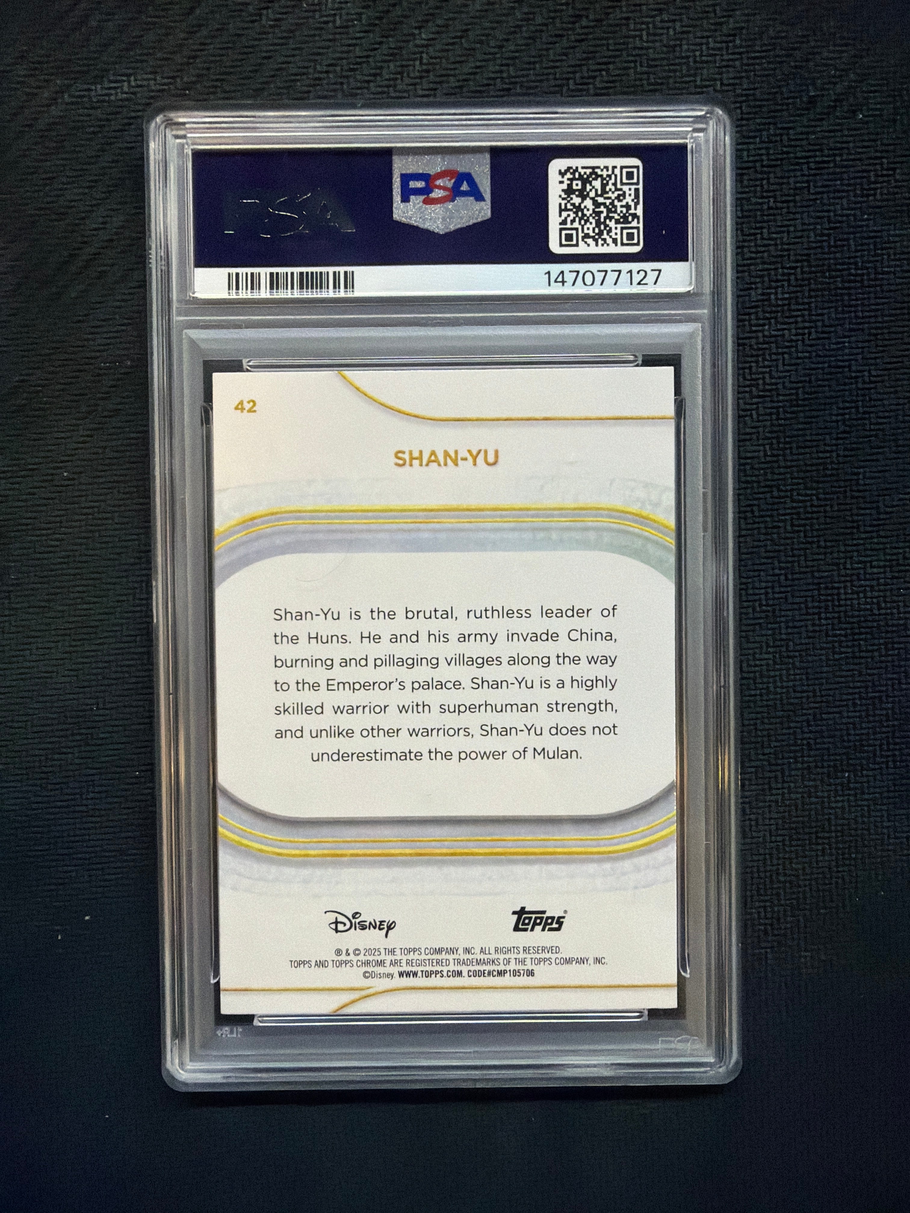 2025 Topps Chrome Disney Sapphire Shan Yu PSA 10