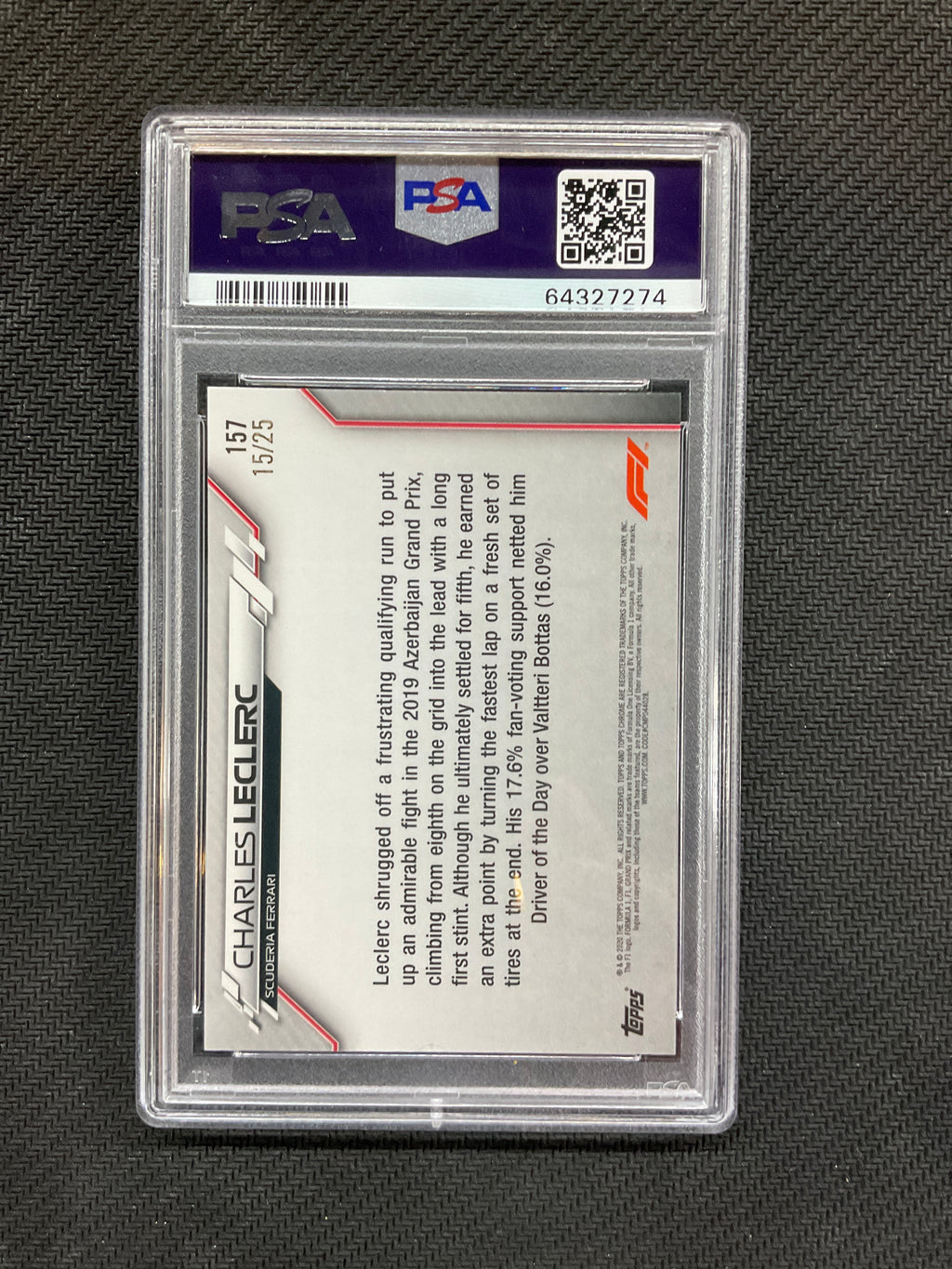 2020 Topps Chrome F1 Charles Leclerc Orange Wave /25 PSA 7