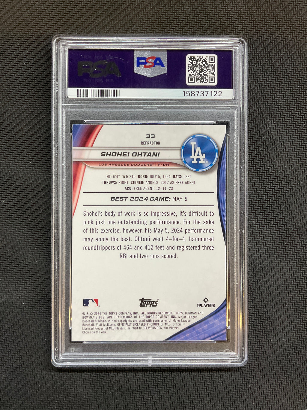 2024 Bowman's Best Shohei Ohtani Refractor PSA 10 Dodgers 122