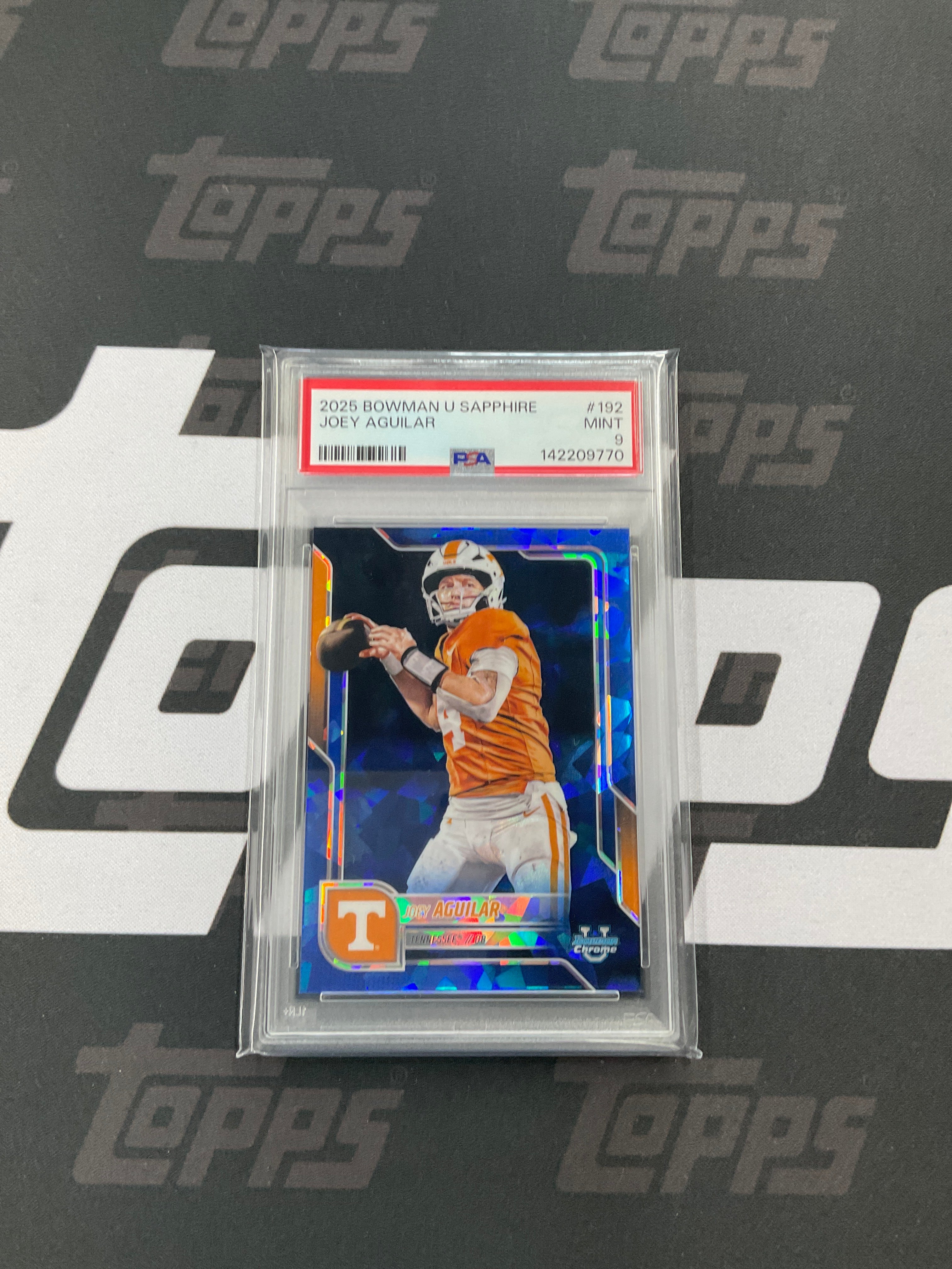 2025 Bowman U Sapphire Joey Aguilar Rookie PSA 9 Tennessee