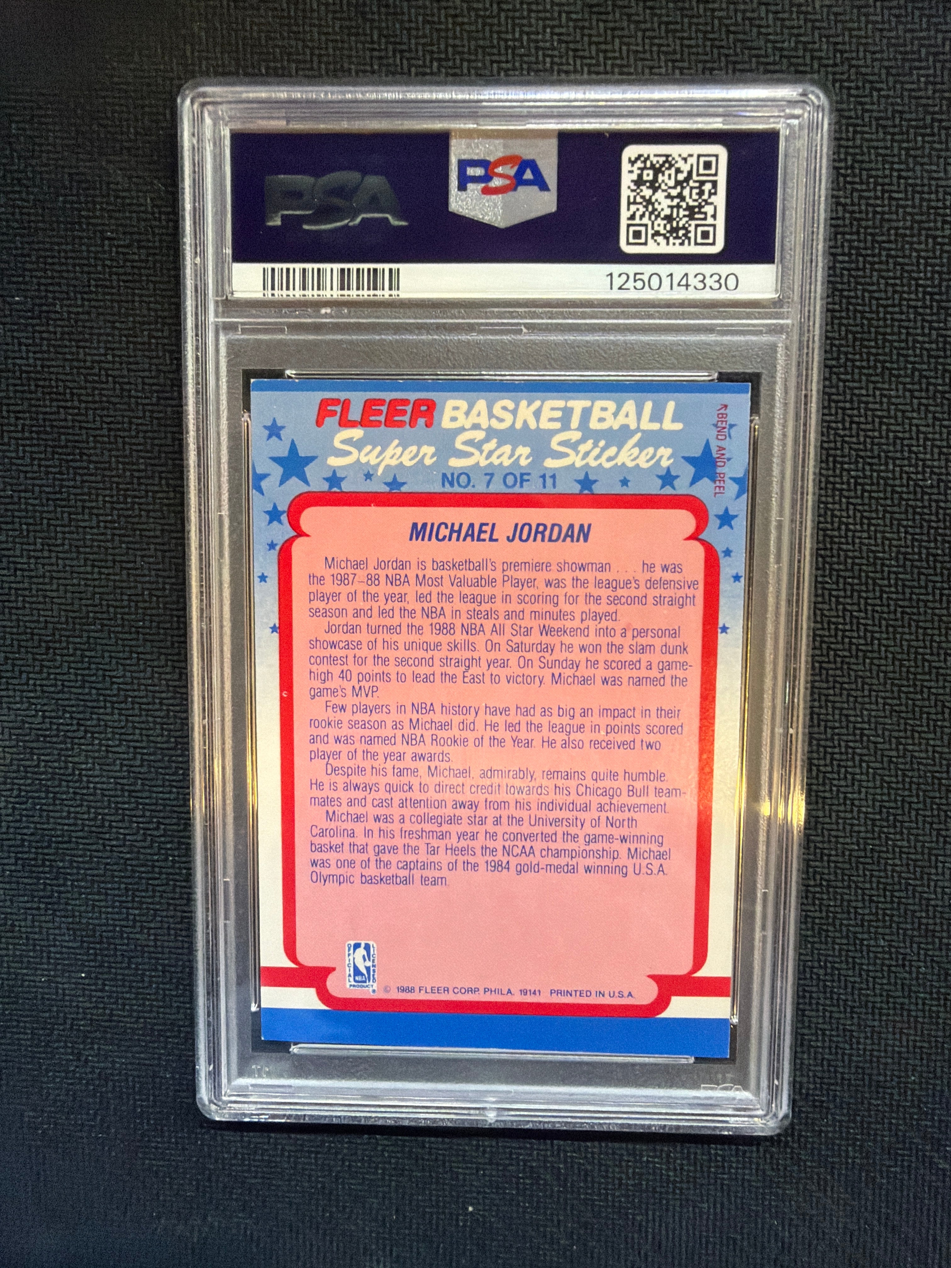 1988 Fleer Sticker Michael Jordan #7 PSA 7 Bulls 330