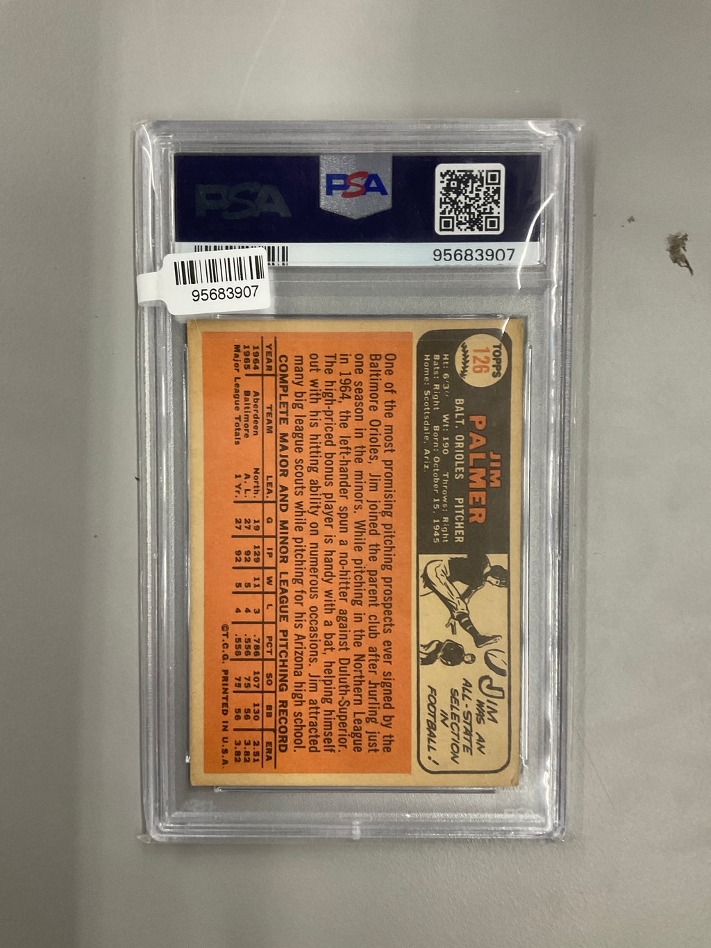 1966 Topps #126 Jim Palmer PSA 3 Orioles