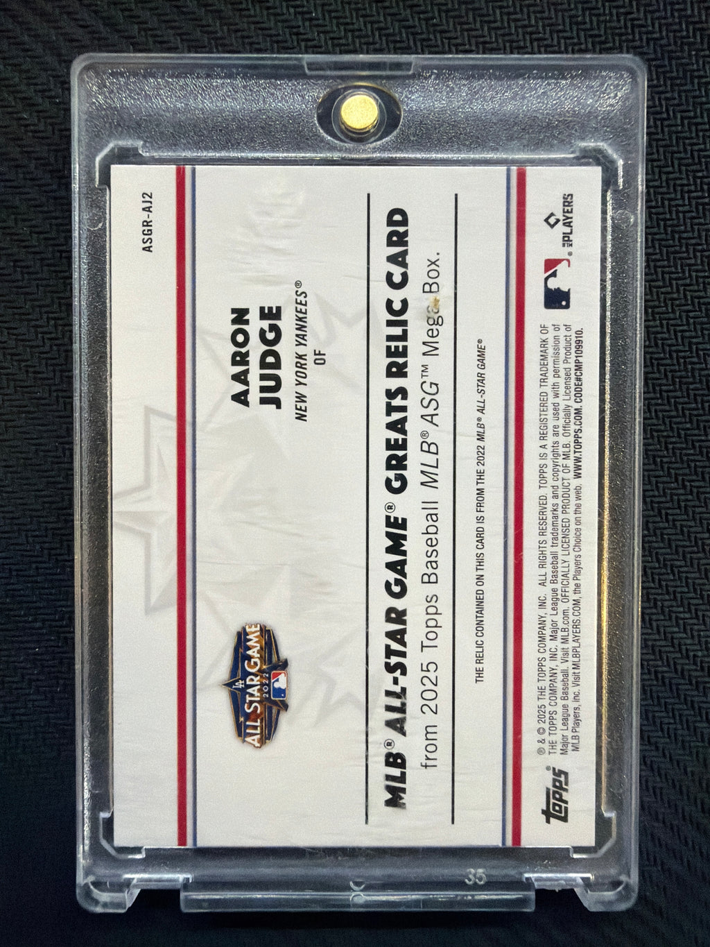2025 Topps All Star Game Greats Aaron Judge Relic #ASGR-AJ2 Yankees