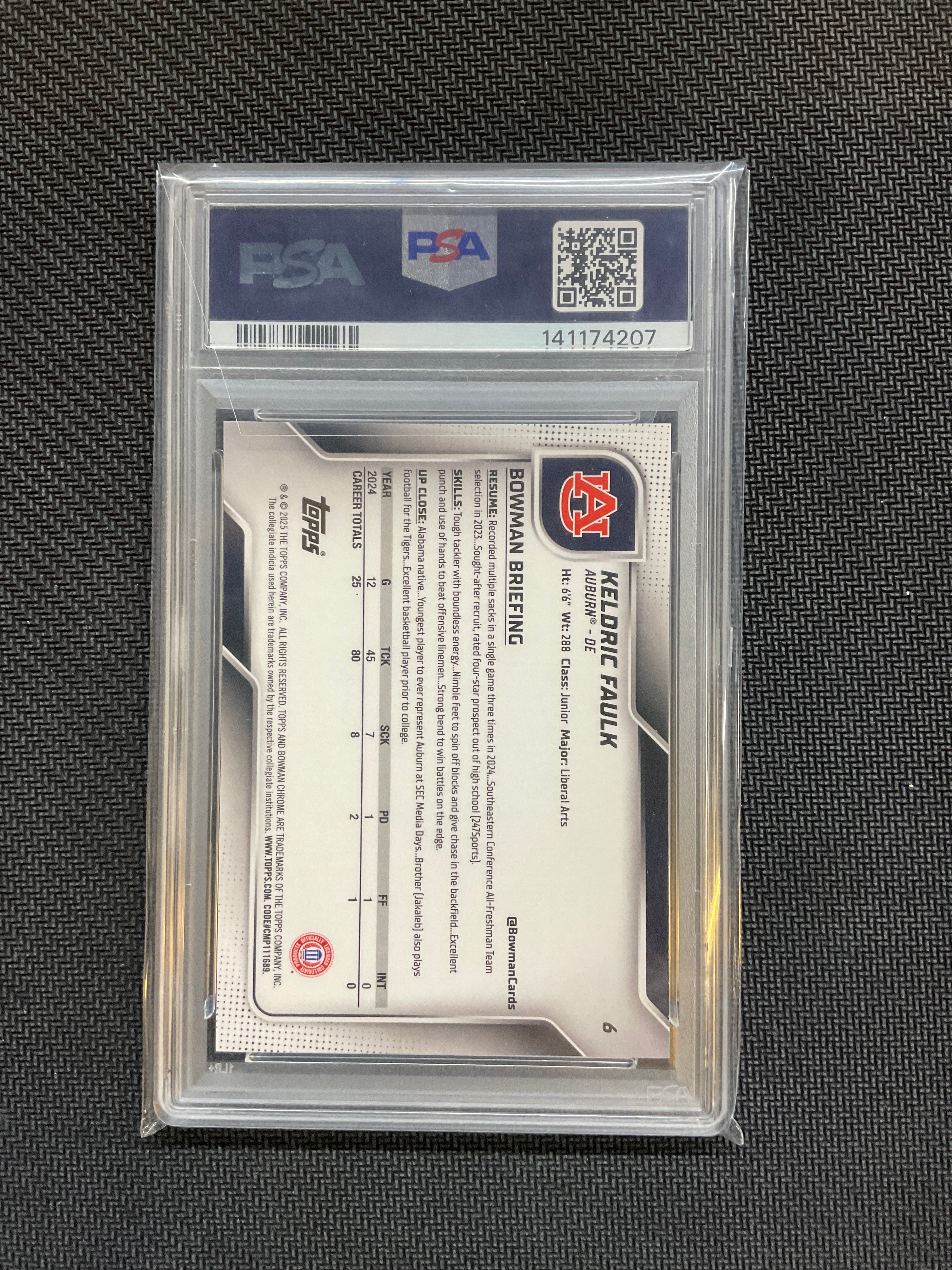 2025 Bowman U Keldric Faulk Yellow Mini /350 PSA 10 Auburn