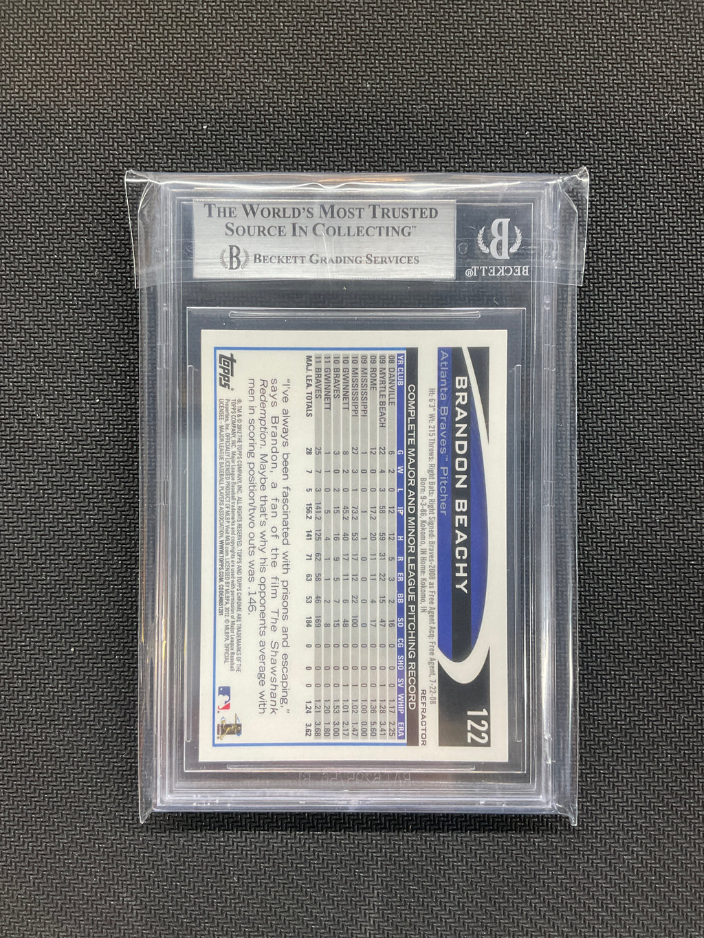 2012 Topps Chrome Brandon Beachy Purple Refractor BGS 9 Braves
