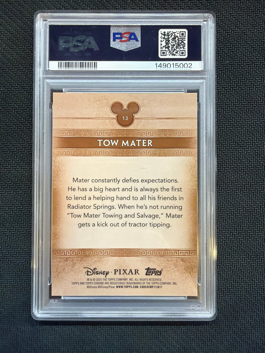 2025 Topps Chrome Disney Mint Tow Mater /100 PSA 10 Cars 002