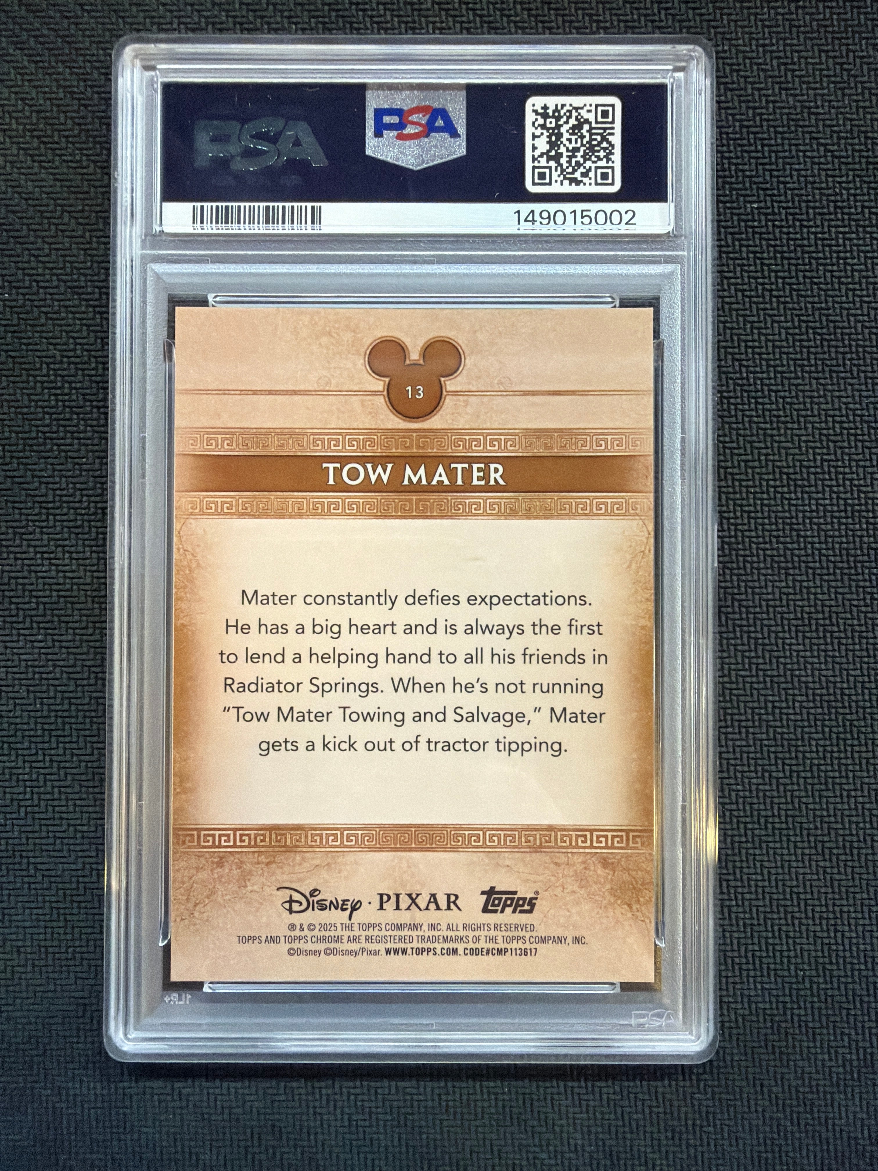 2025 Topps Chrome Disney Mint Tow Mater /100 PSA 10 Cars 002