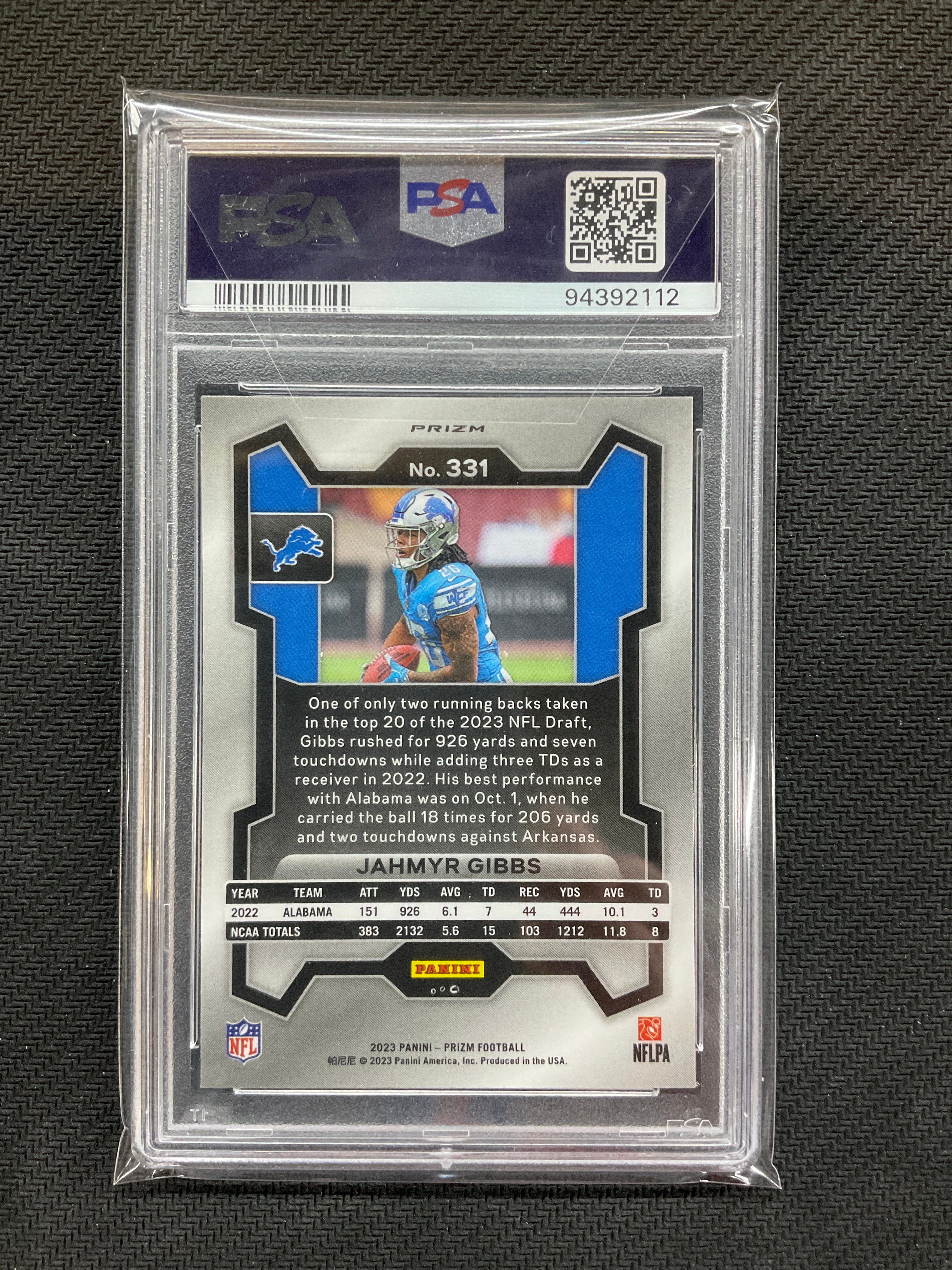 2023 Prizm Jahmyr Gibbs Rookie Silver #331 PSA 9 112