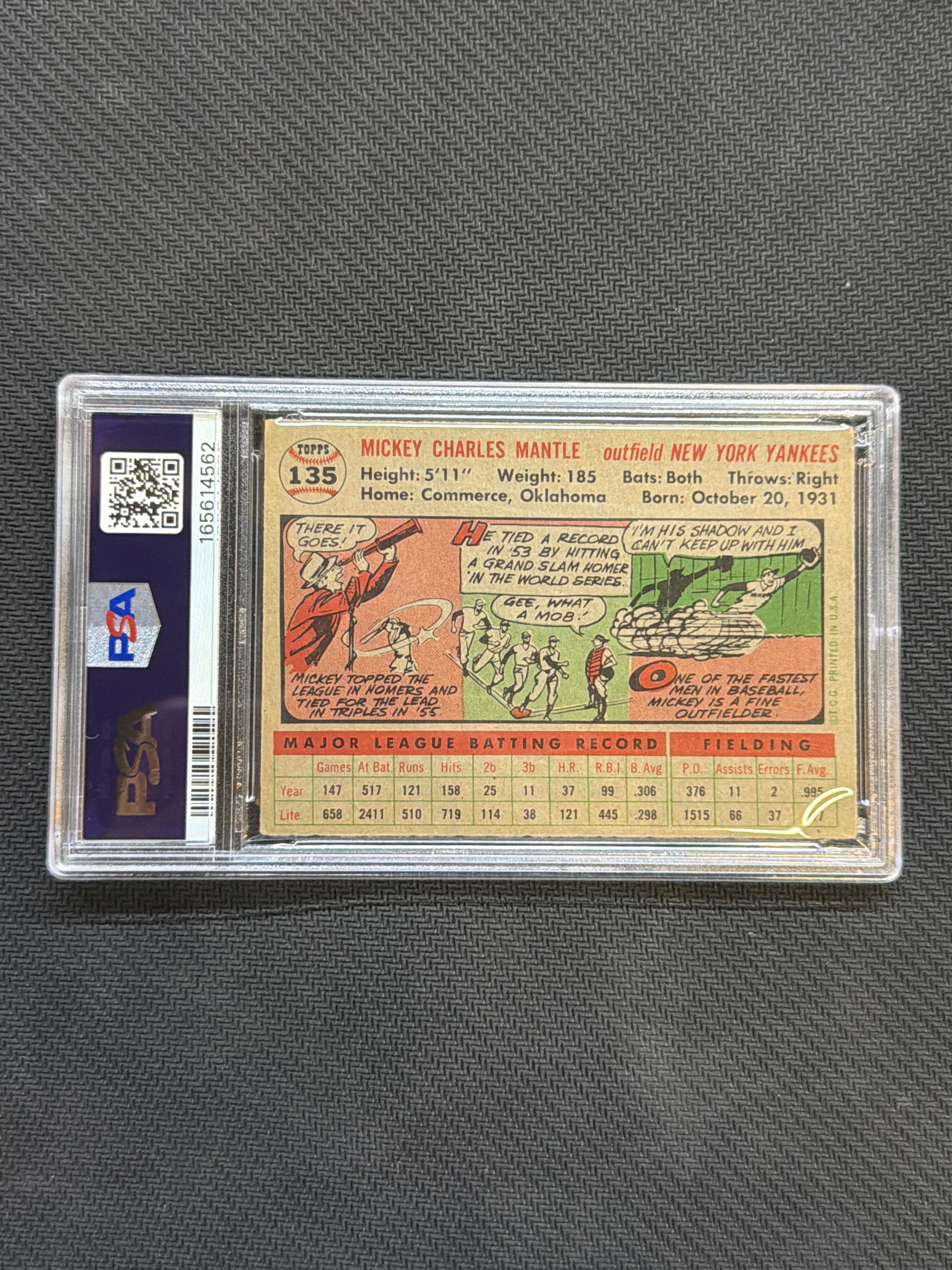 1956 Topps Mickey Mantle Gray Back #135 PSA 4 Yankees