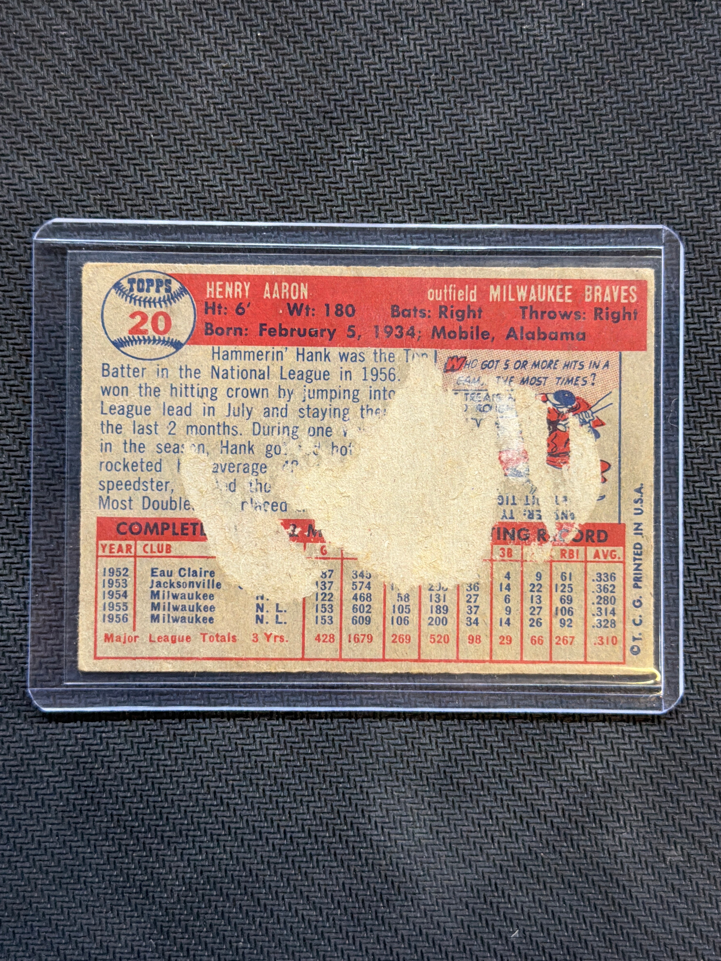 1957 Topps Hank Aaron #20 Braves