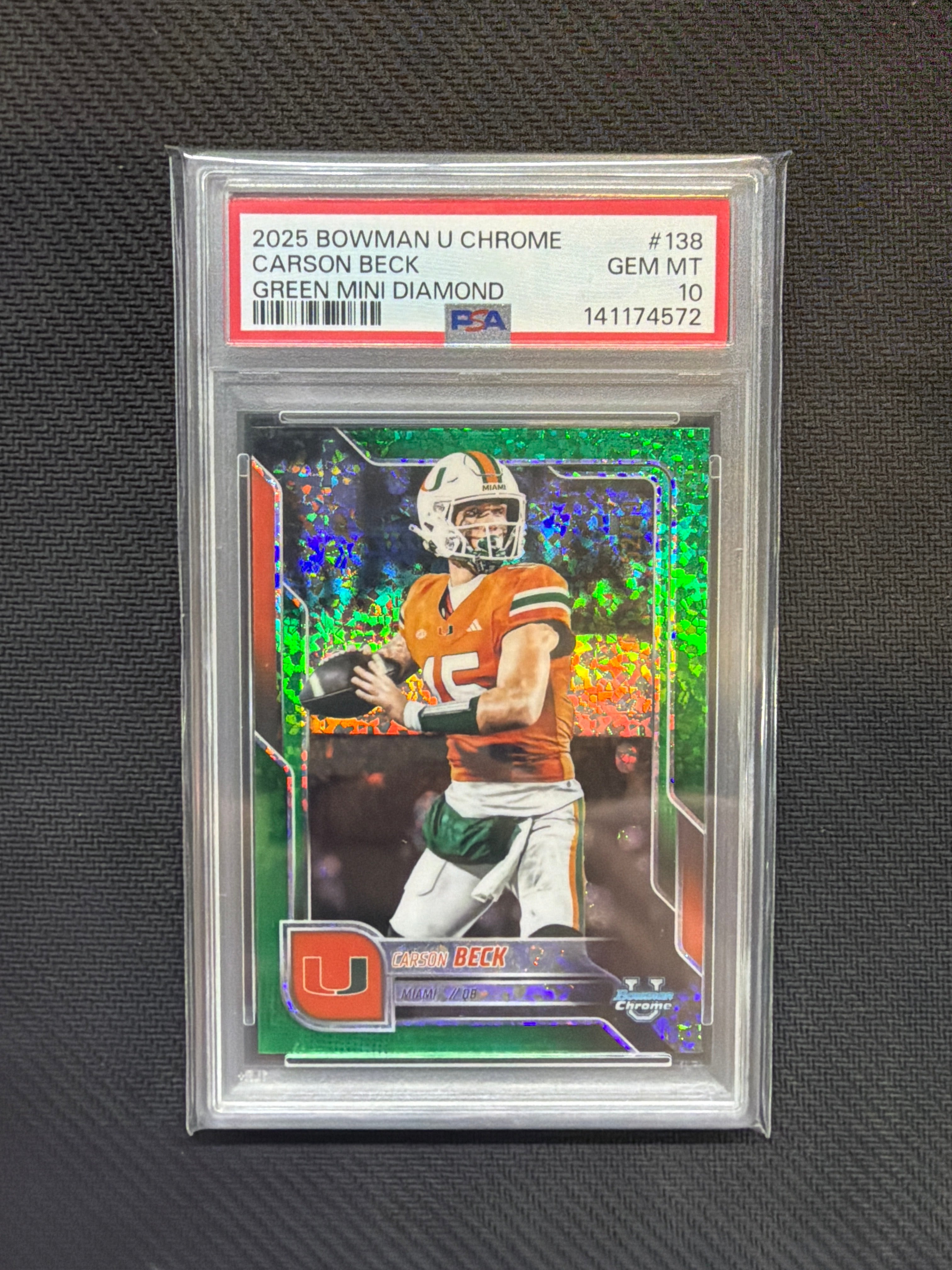 2025 Bowman U Chrome Carson Beck Green Mini /99 PSA 10 Miami