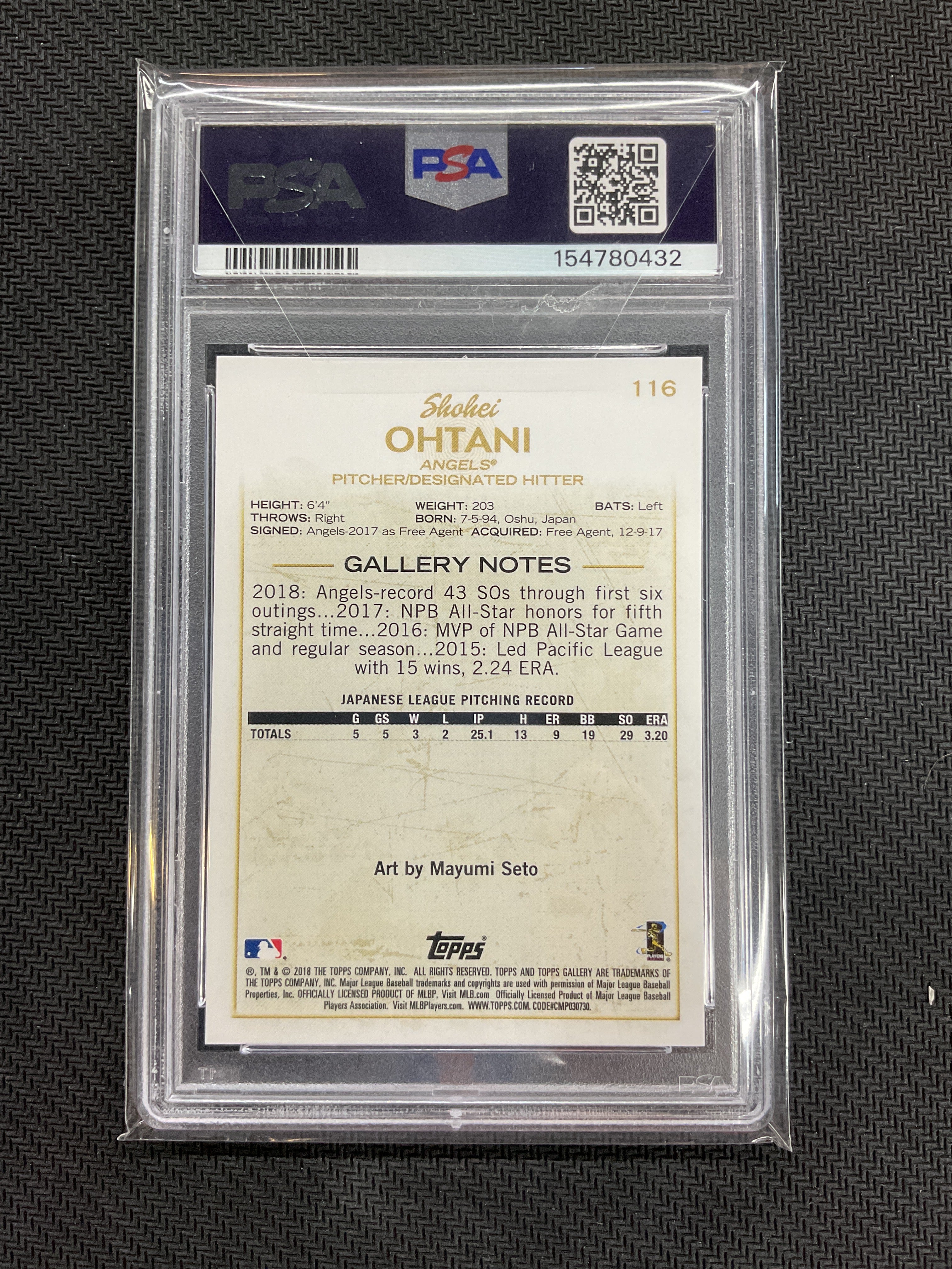 2018 Topps Gallery Shohei Ohtani #116 PSA 10 432