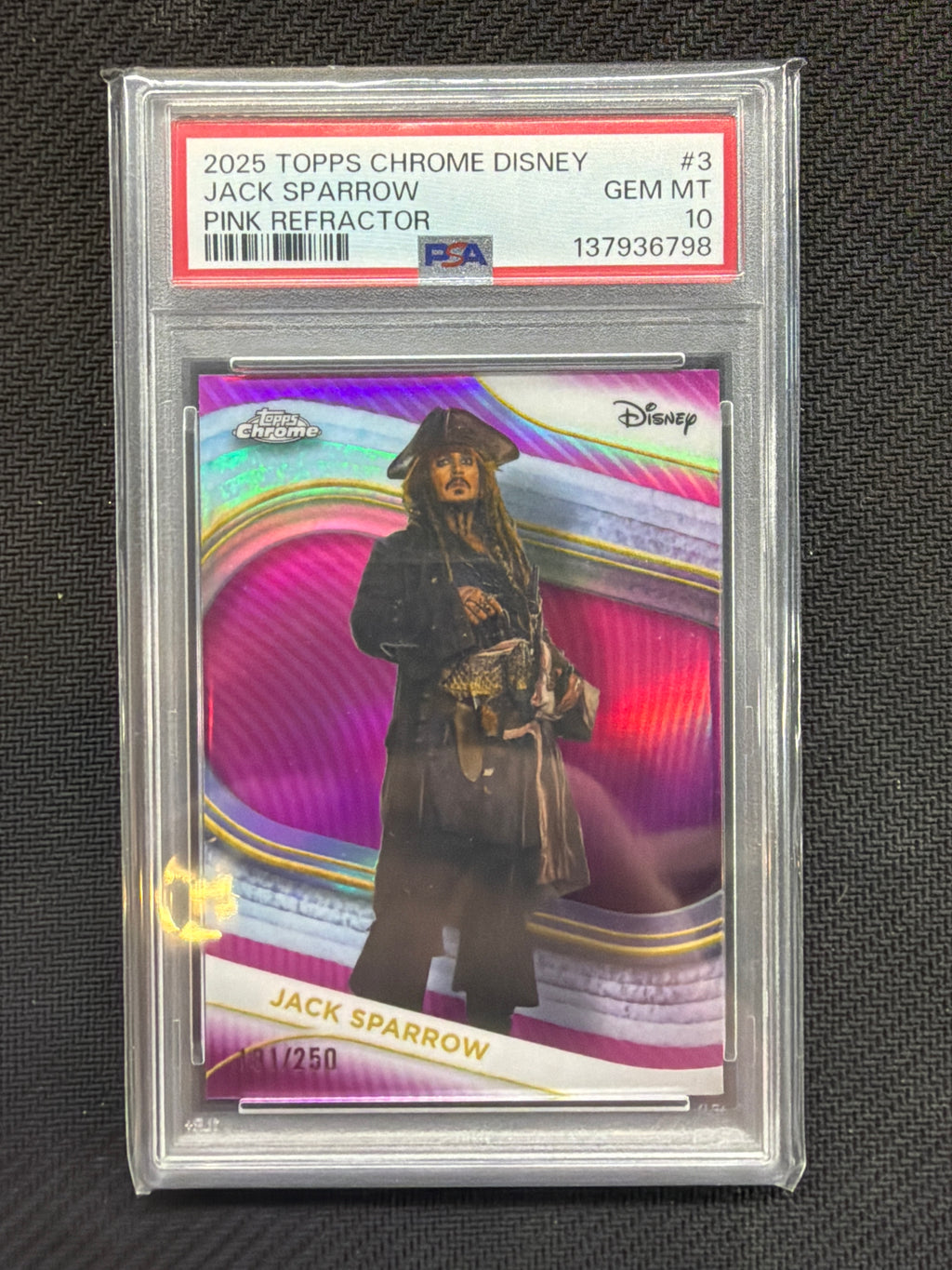 2025 Topps Chrome Disney Jack Sparrow Pink /250 PSA 10 798