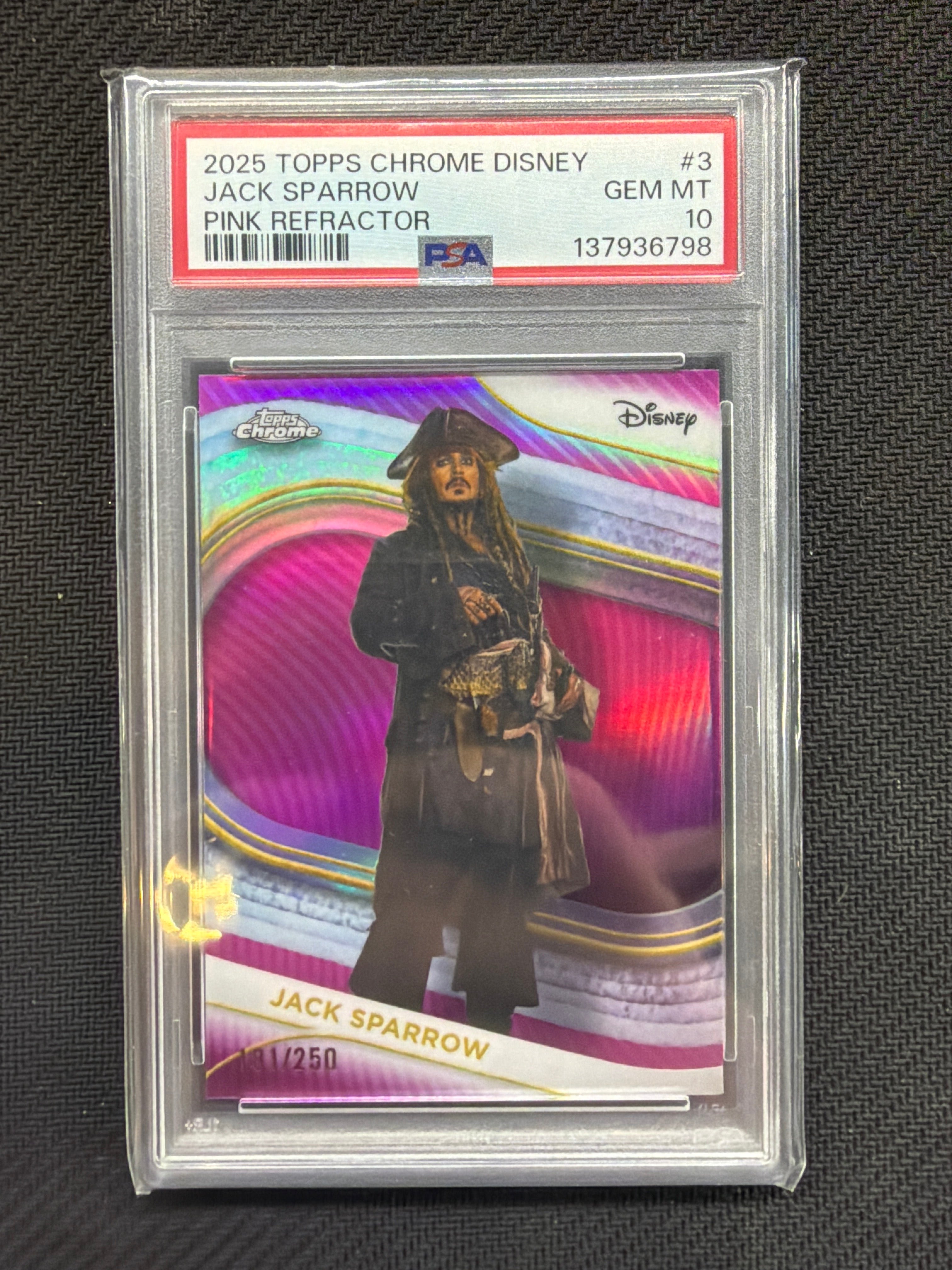 2025 Topps Chrome Disney Jack Sparrow Pink /250 PSA 10 798