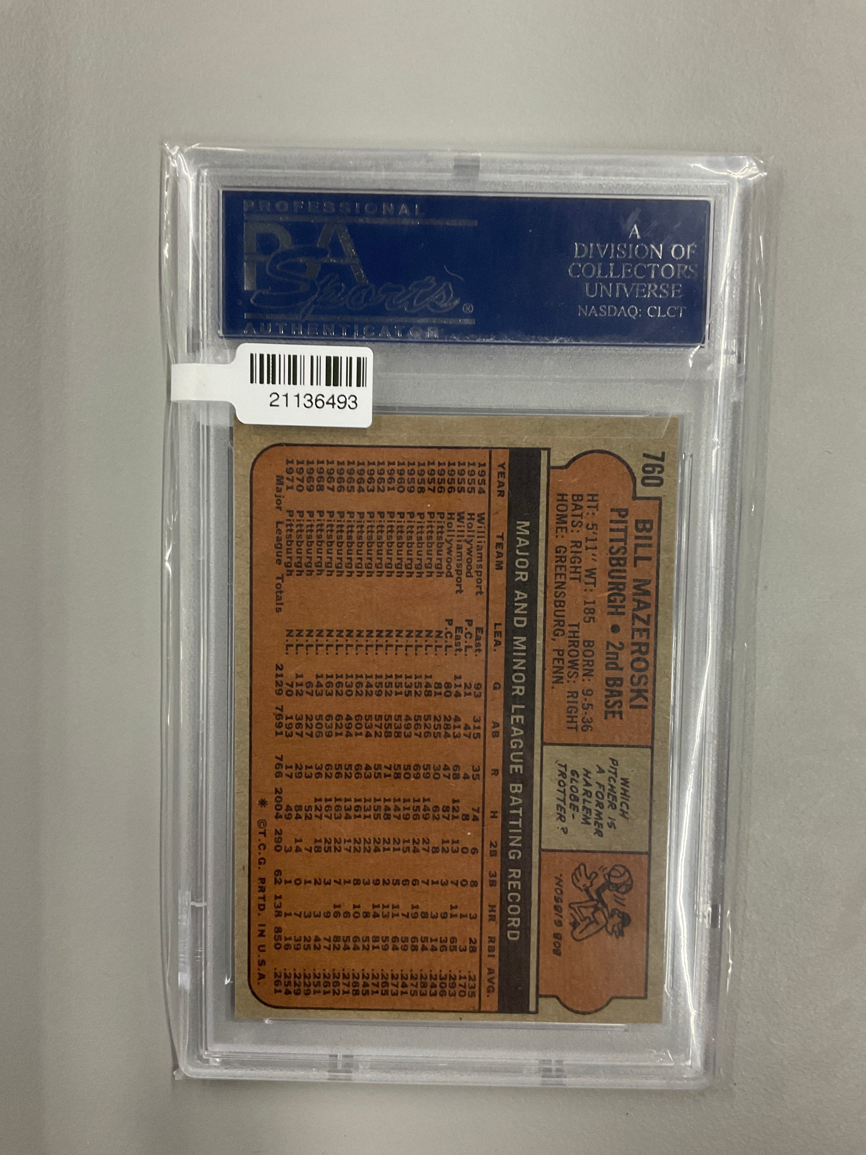 1972 Topps Bill Mazeroski #760 PSA 4 Pirates