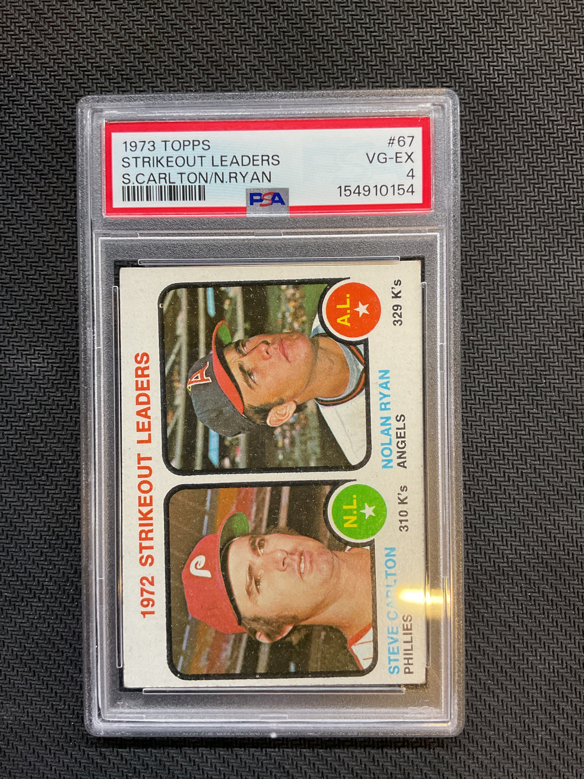 1973 Topps Strikeout Leaders Steve Carlton Nolan Ryan #67 PSA 4 154