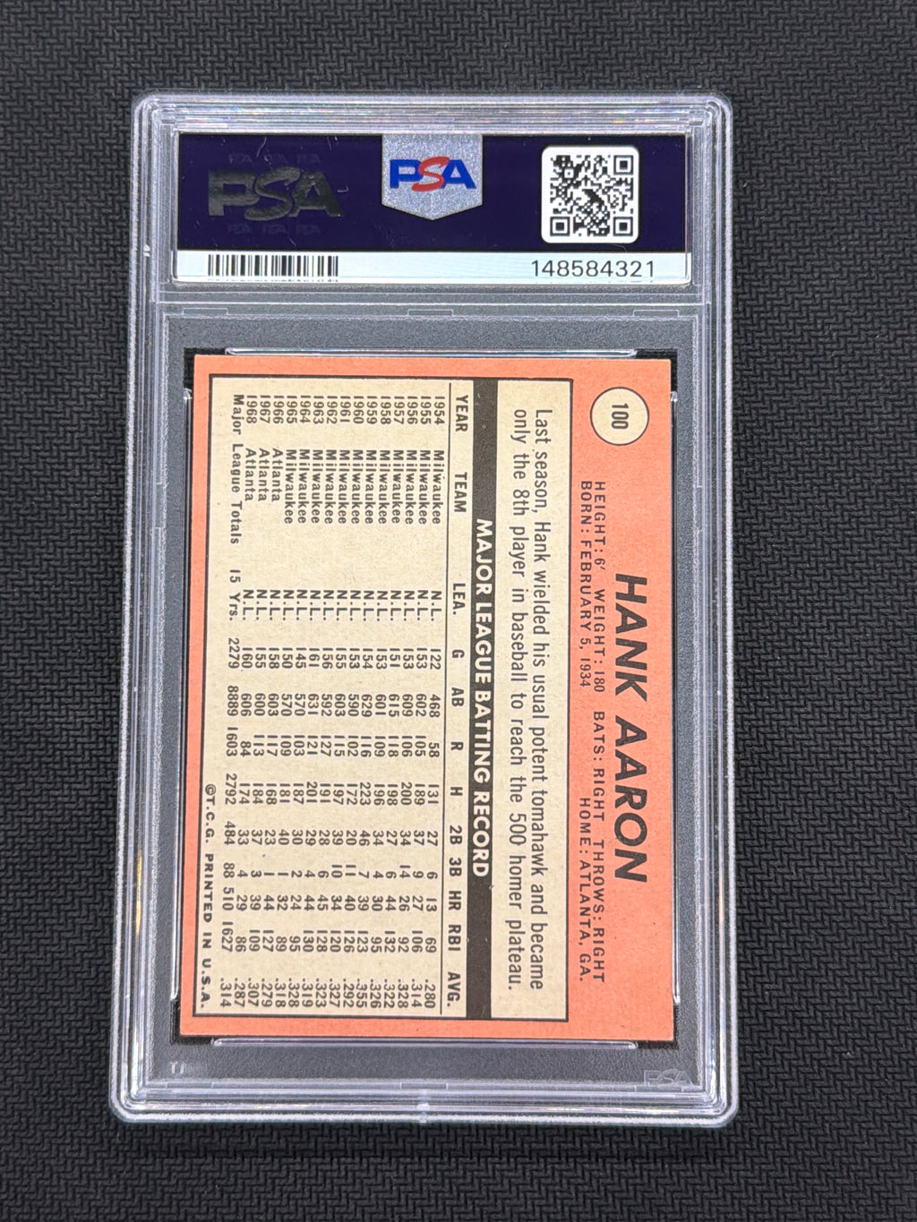 1969 Topps Hank Aaron #100 PSA 4 321