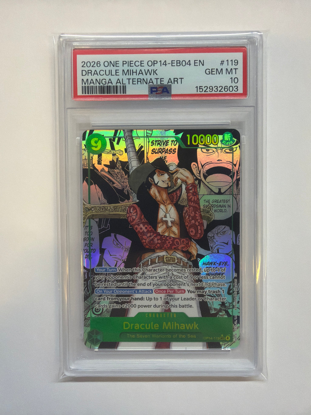 2026 One Piece OP14-EB04 En Manga Alternate Art #119 Dracule Mihawk PSA 10 603