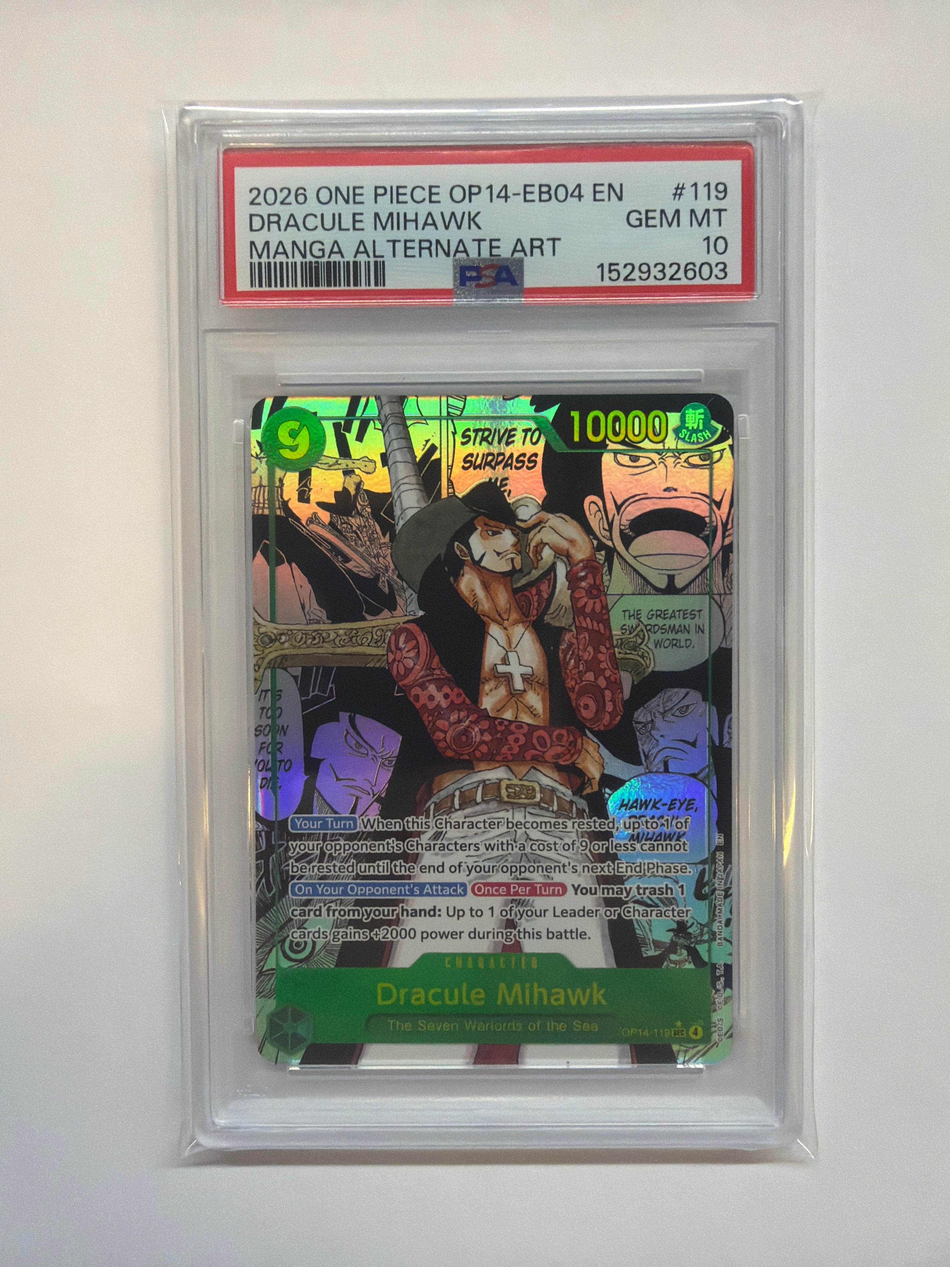 2026 One Piece OP14-EB04 En Manga Alternate Art #119 Dracule Mihawk PSA 10 603