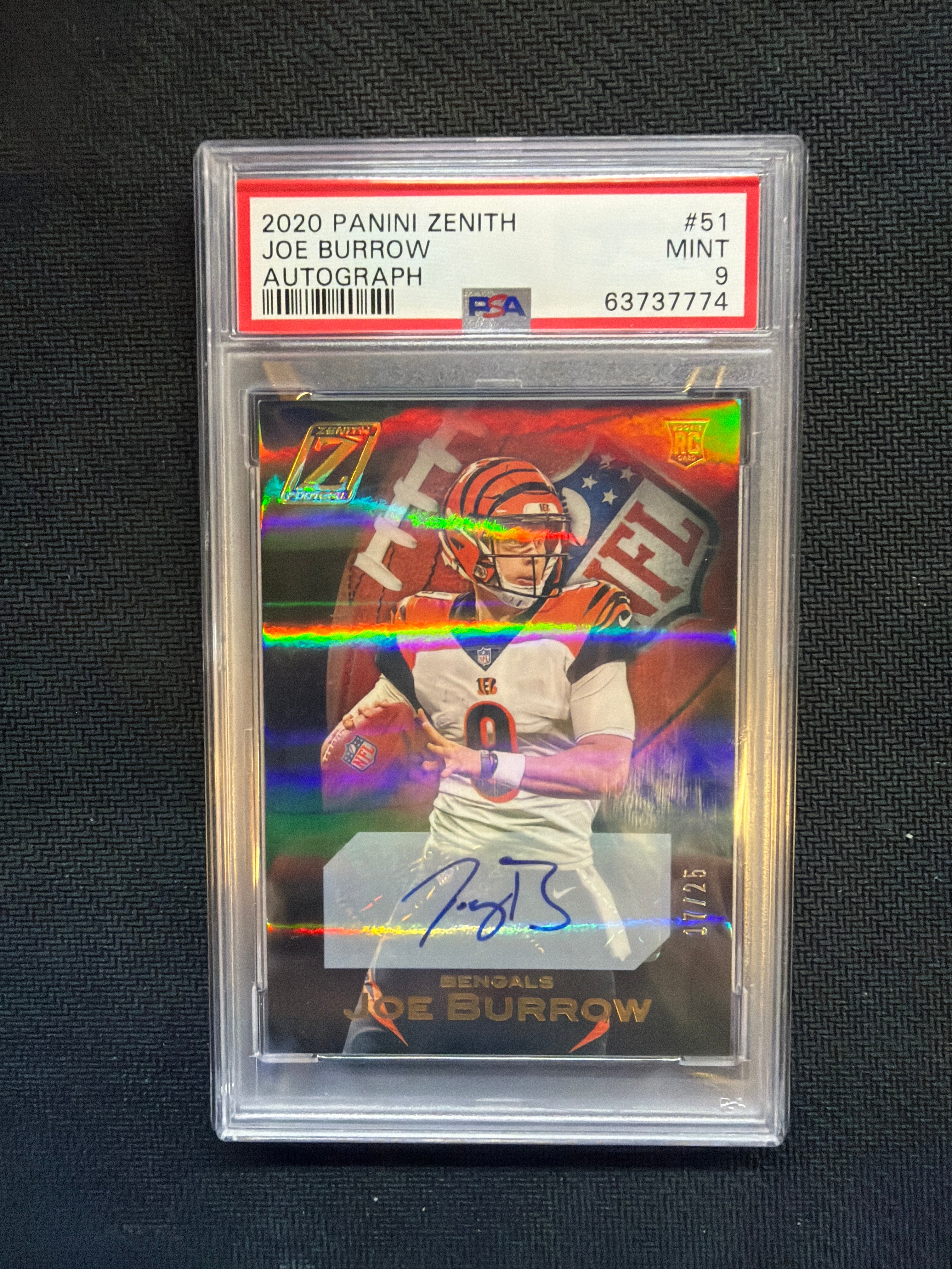 2020 Zenith Joe Burrow Rookie Auto PSA 9 Bengals