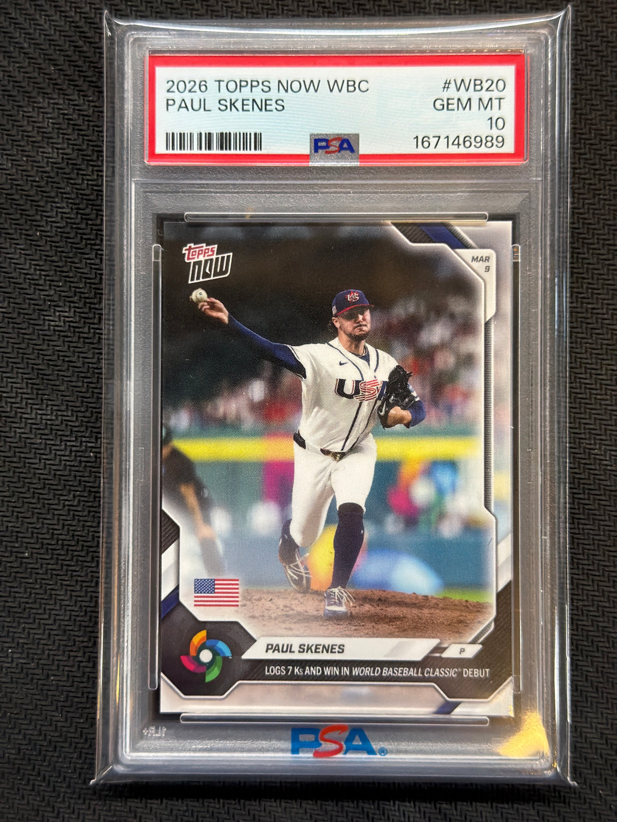 2026 Topps Now WBC Paul Skenes #WB20 7 Ks PSA 10 989